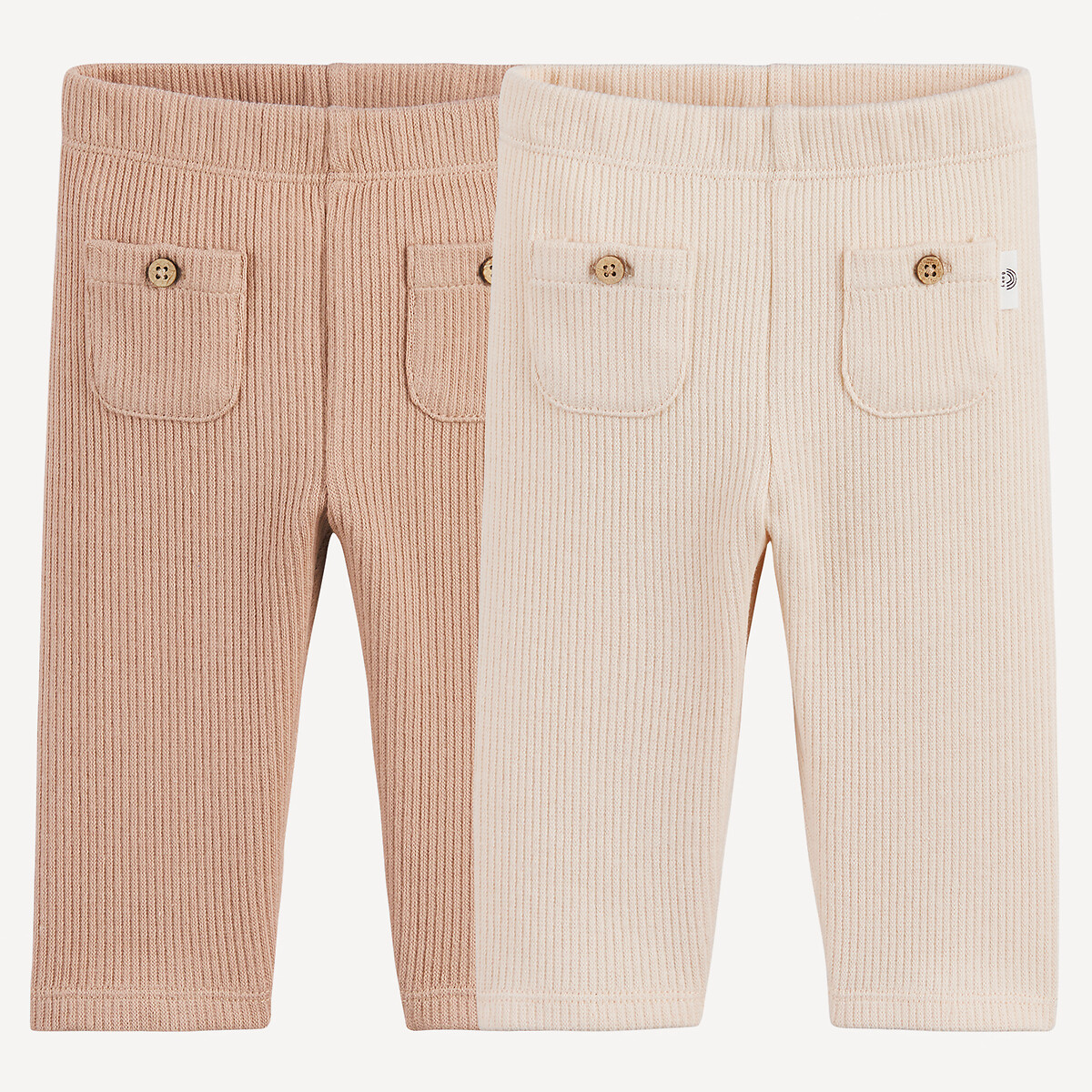 Set van 2 geribde leggings wit+kastanje, LA REDOUTE COLLECTIONS