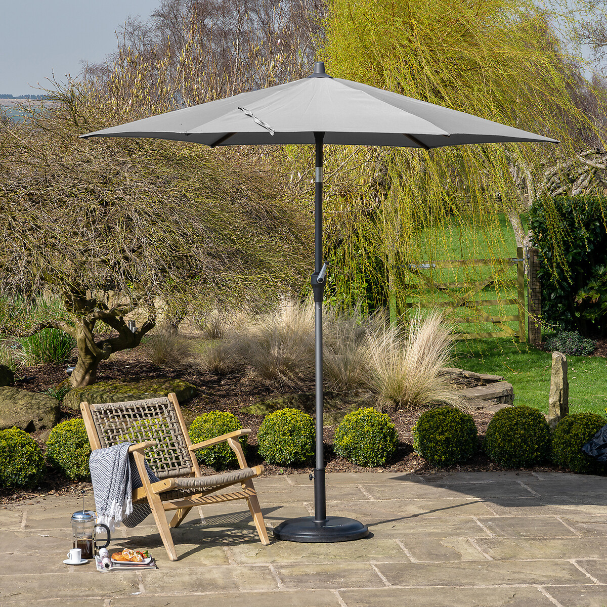 Seville Round Aluminium Garden Parasol 2.5m light grey, SO'HOME
