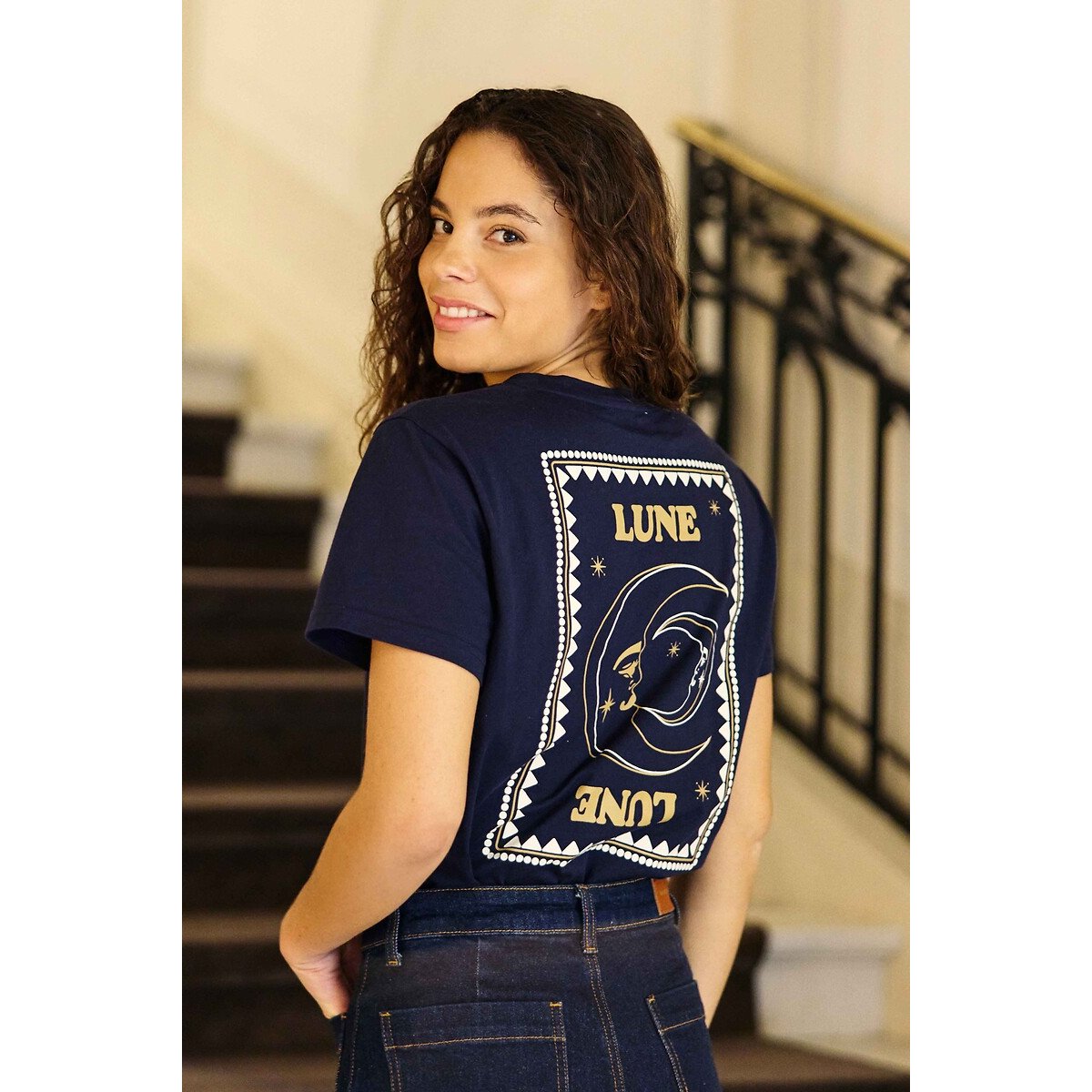 Toon T-Shirt with Moon Print Front and Back navy, LA PETITE ETOILE
