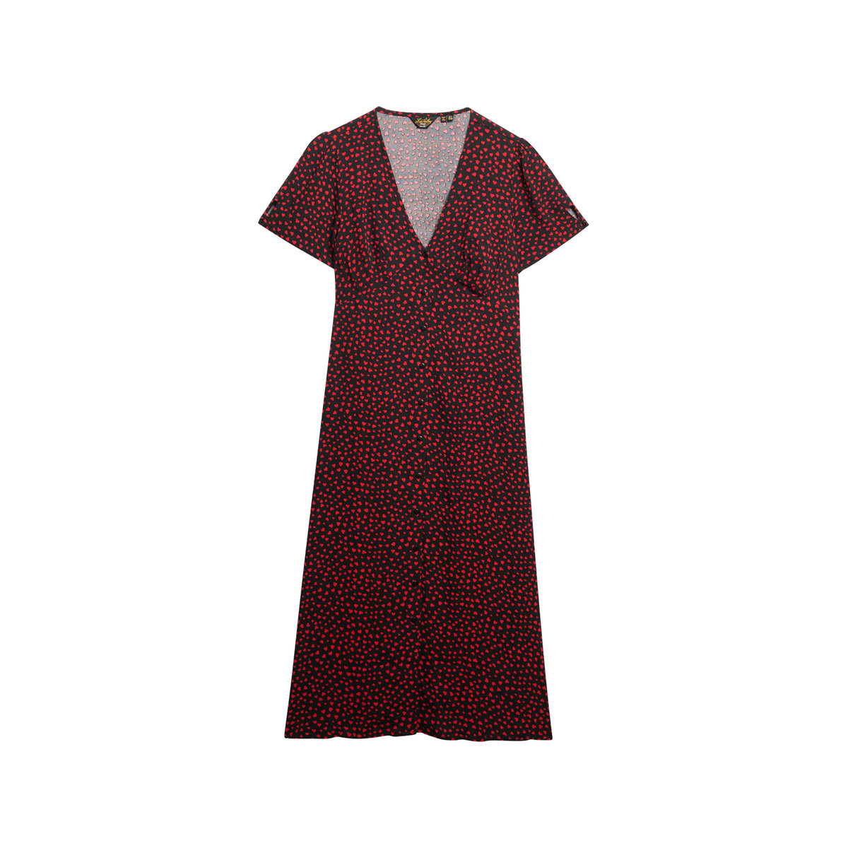 Robe mi-longue imprimée boutonnée à manches courtes cœurs rouges, SUPERDRY