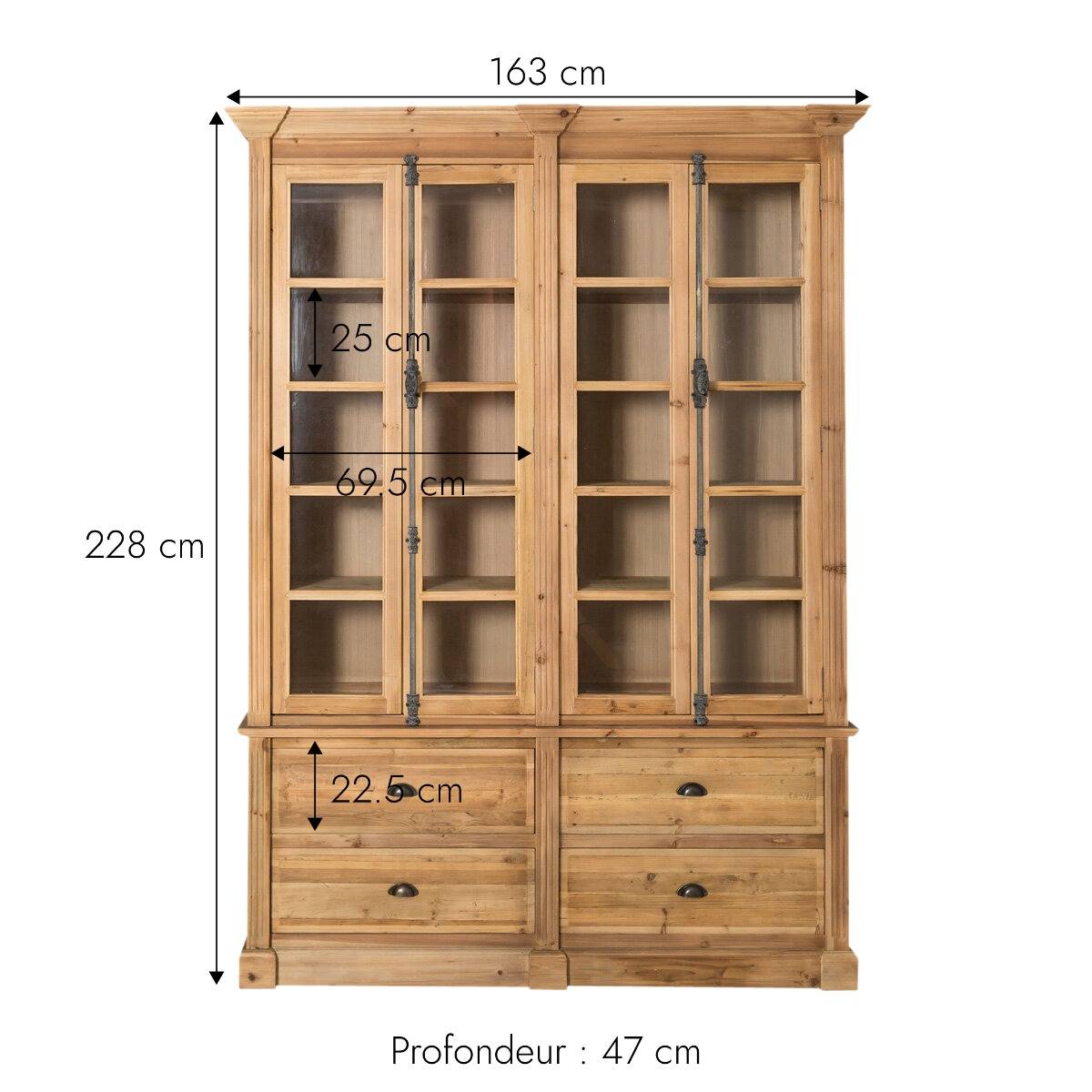 Vaisselier en bois recyclé et verre ALBA bois clair, MADE IN MEUBLES