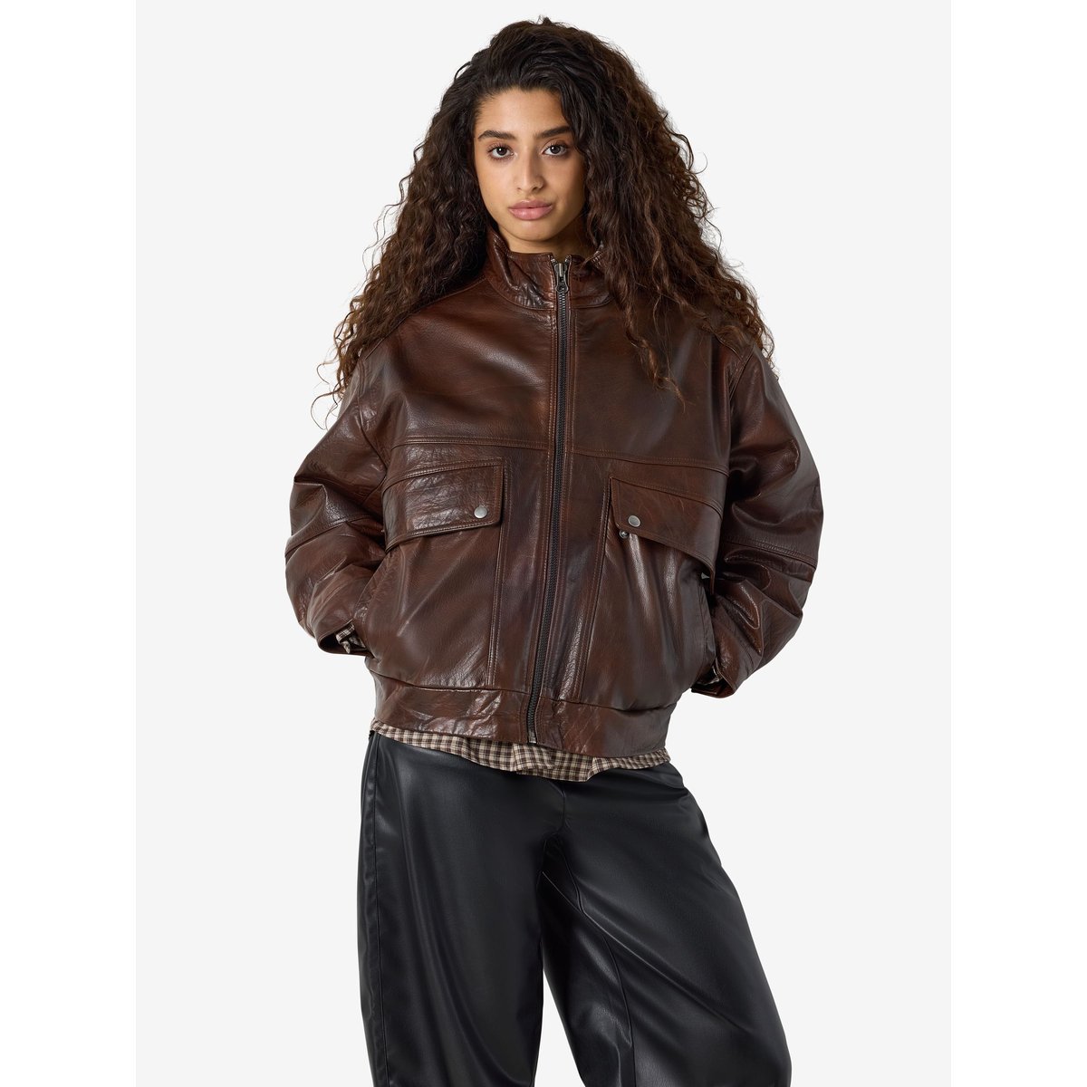 Veste En Cuir marron - demitasse1, NOISY MAY