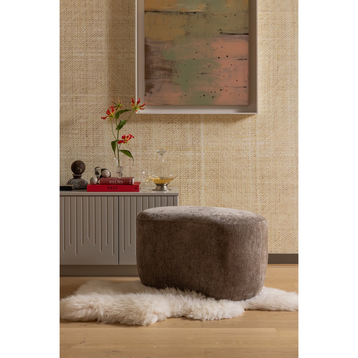 Pouf organique en tissu chenille POPULAR taupe, WOOOD