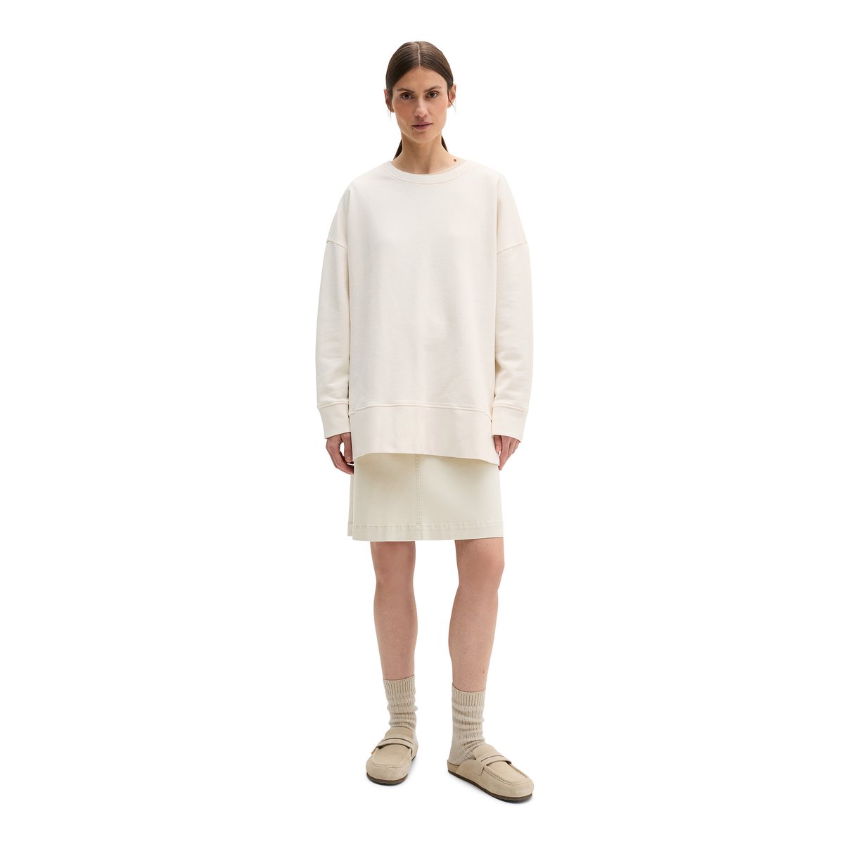 Logo-Sweatshirt loose en coton organique blanc naturel, MARC O'POLO