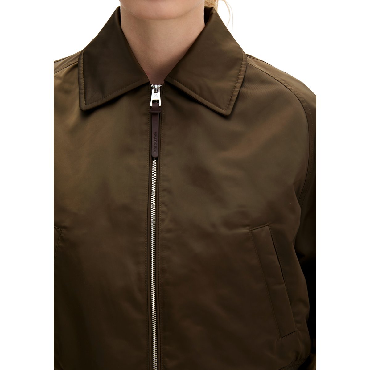 Blouson style aviateur regular en sergé de polyester Shiny recyclé marron foncé, MARC O'POLO