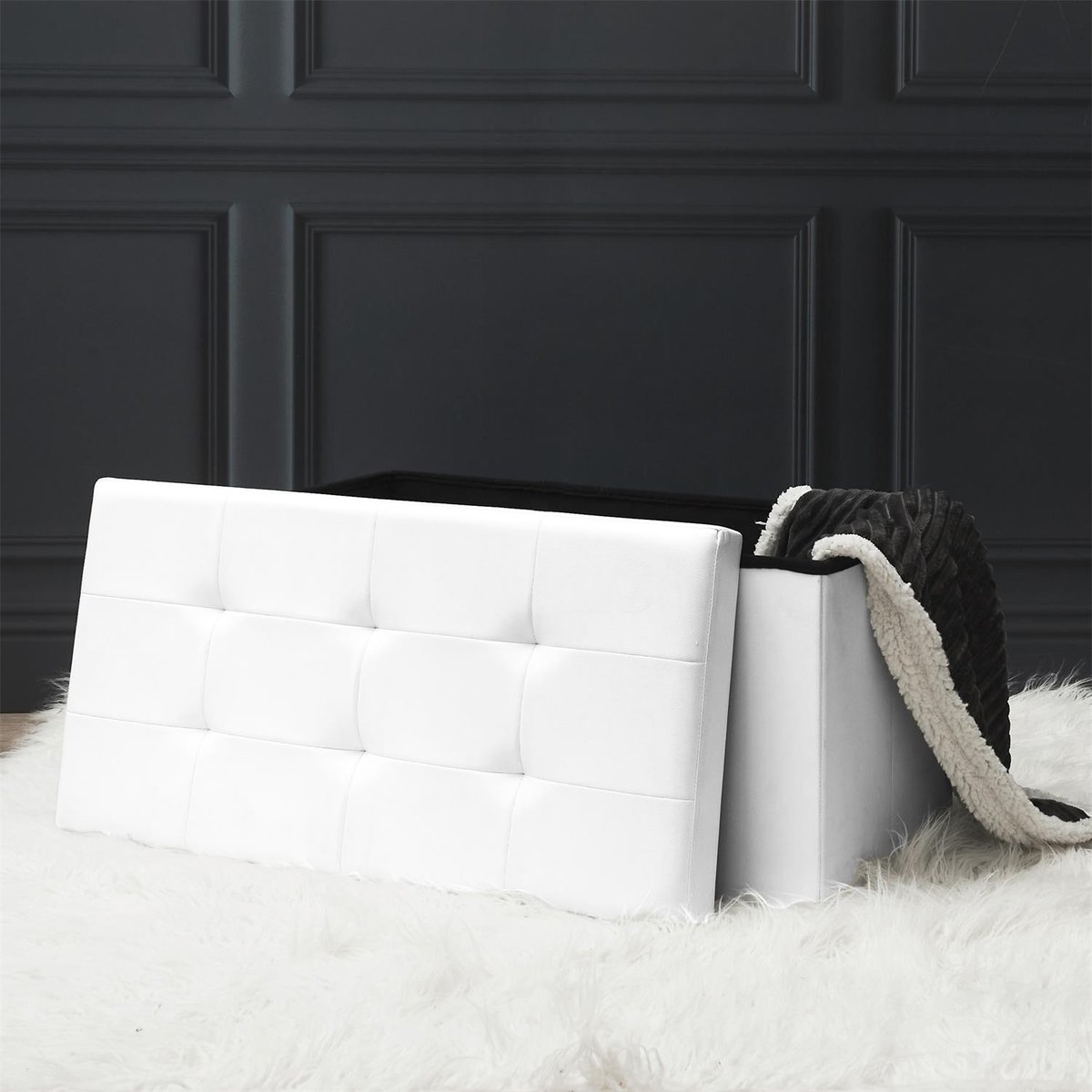 Banc coffre de rangement en polyuréthane Zoé Blanc blanc, EDEN