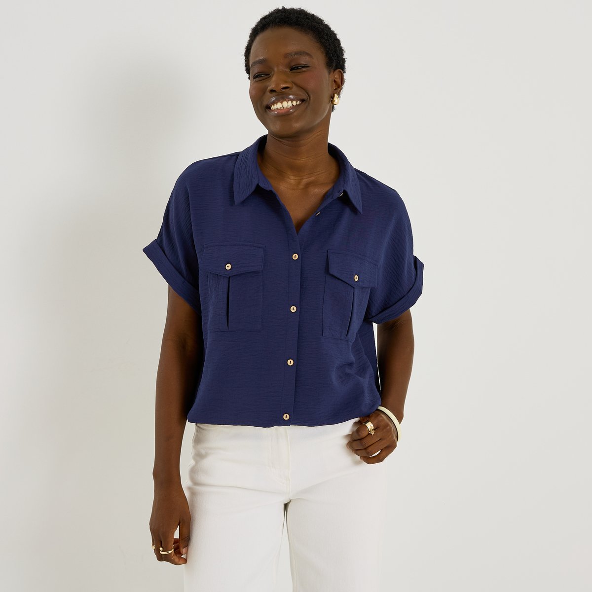 Chemise fluide manches courtes bleu marine, GRAIN DE MALICE