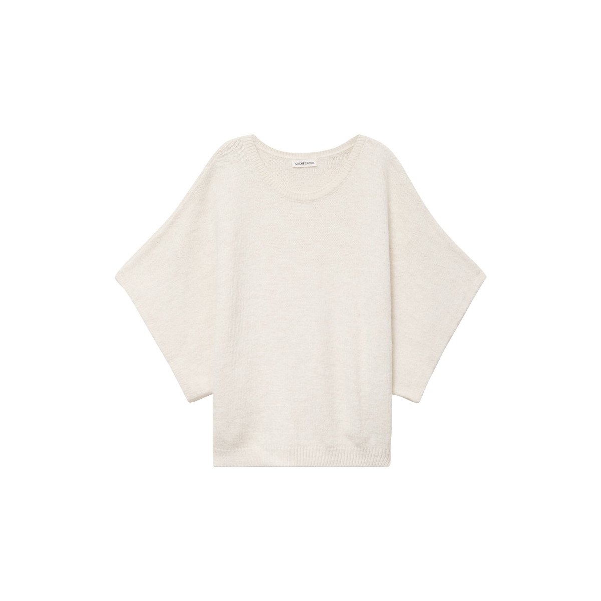 Pull oversize col rond manches courtes ecru, CACHE CACHE