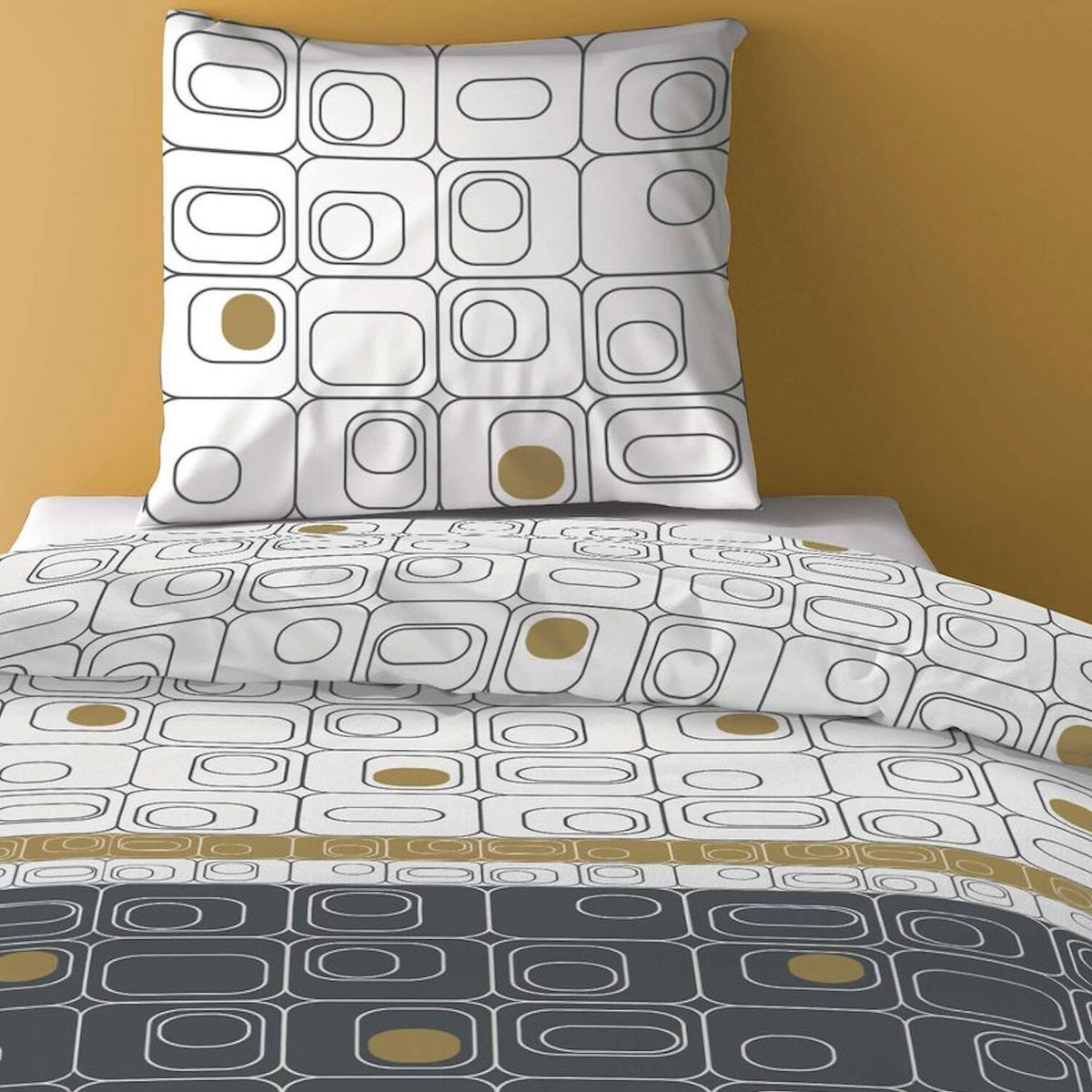 Parure housse de couette en microfibre imprimée, Niagara gold gris, C DESIGN HOME TEXTILE