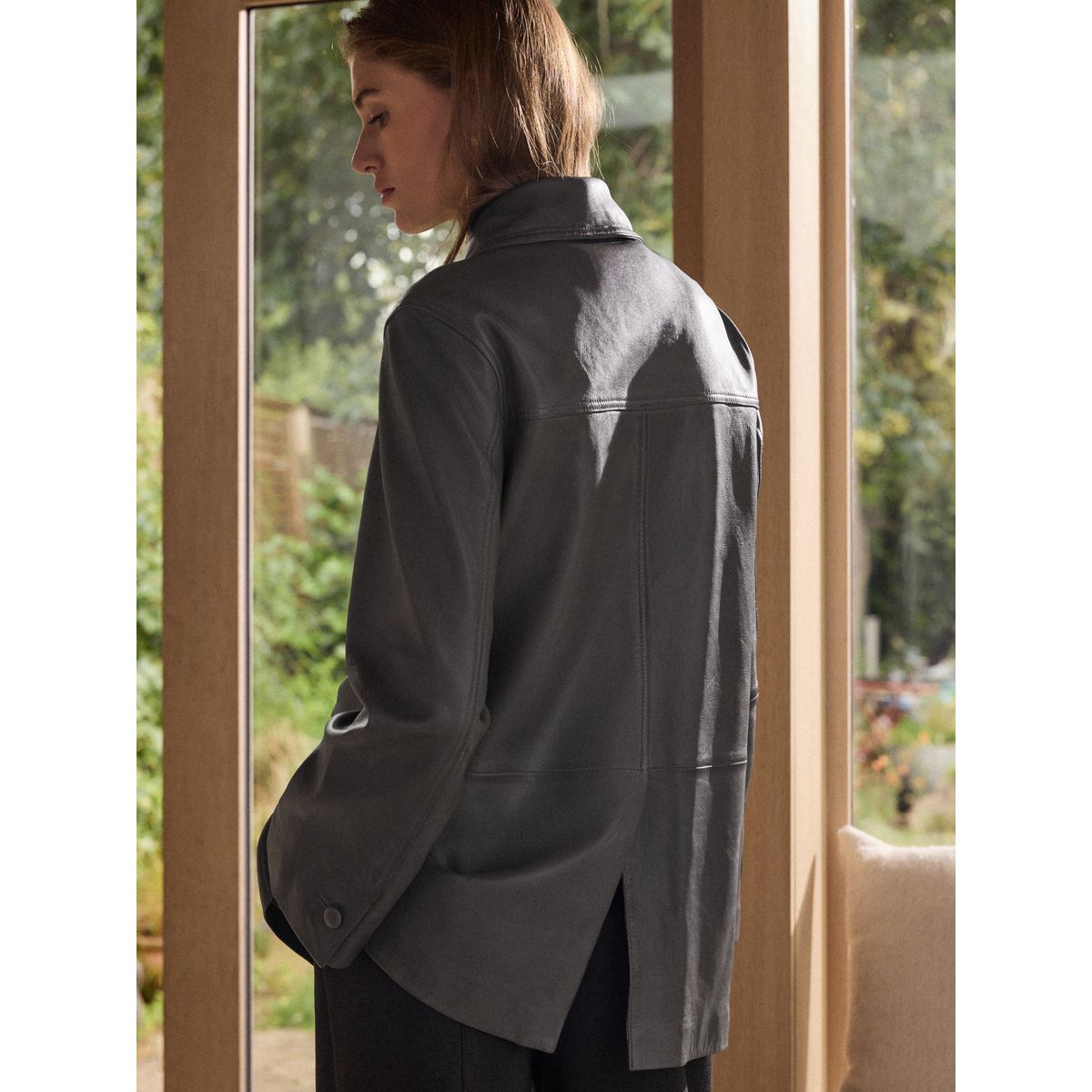Veste utilitaire en cuir gris anthracite, NEXT