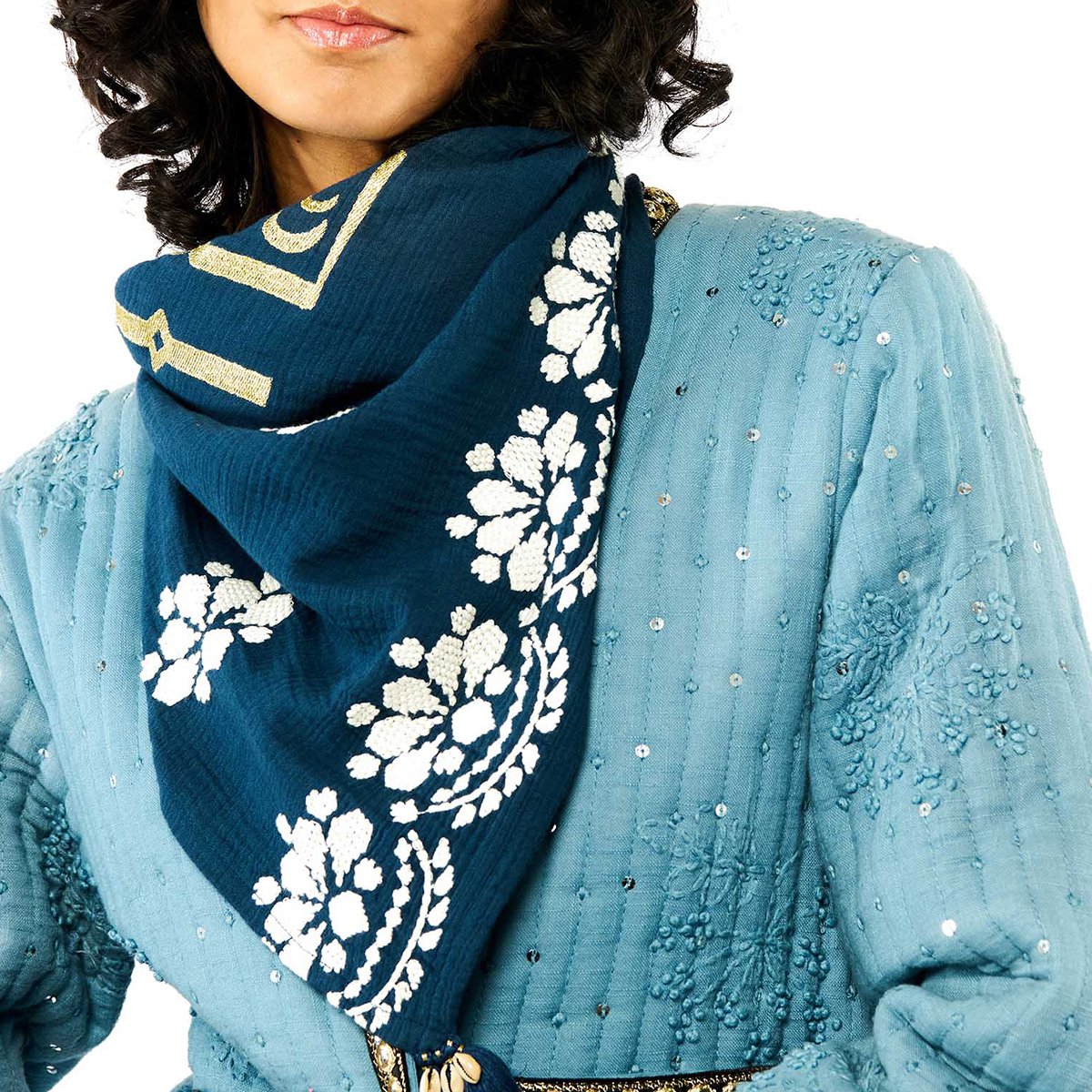Foulard medium avec broderies OCAMPO bleu, WILD