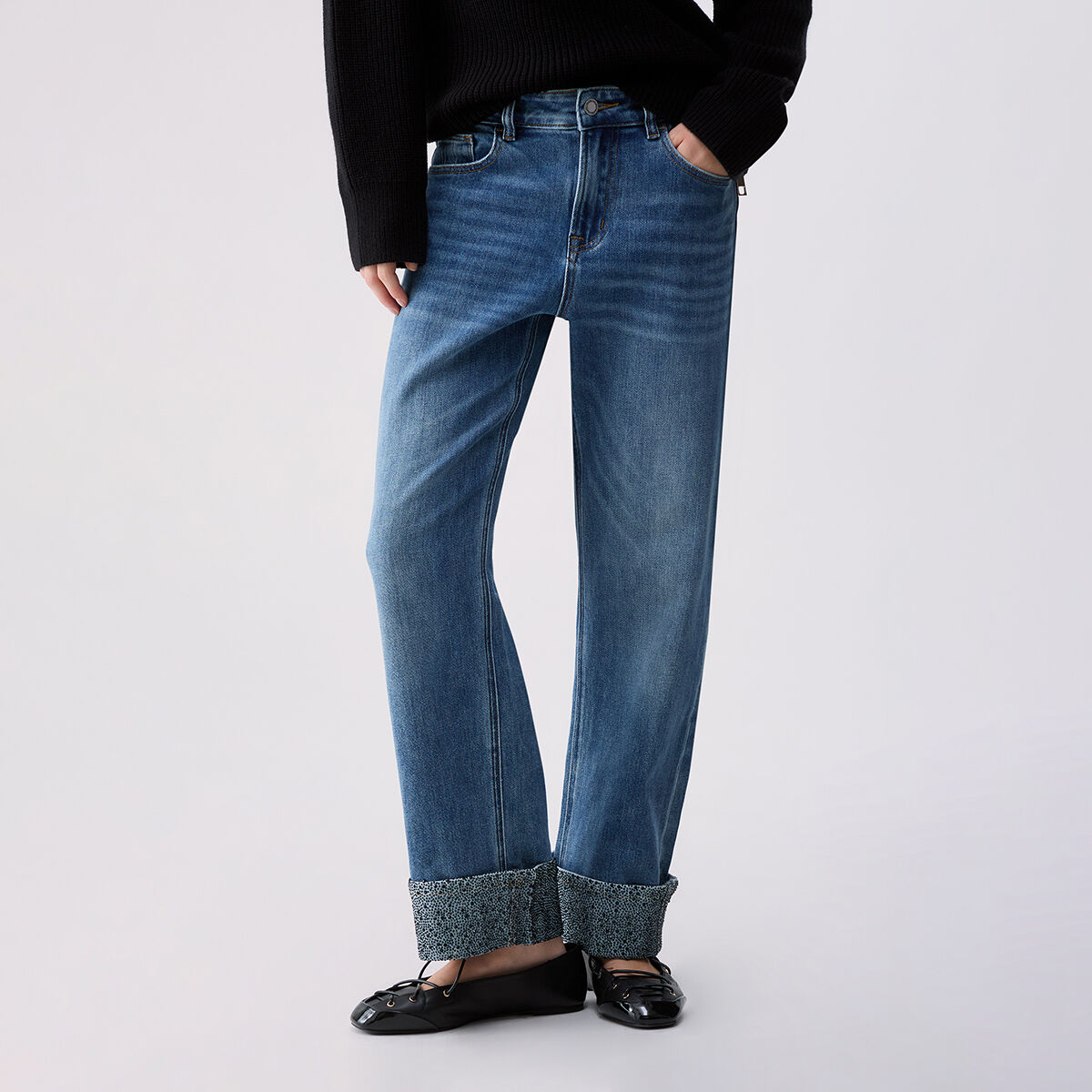Jean droit avec micro strass denim clair, LIU JO