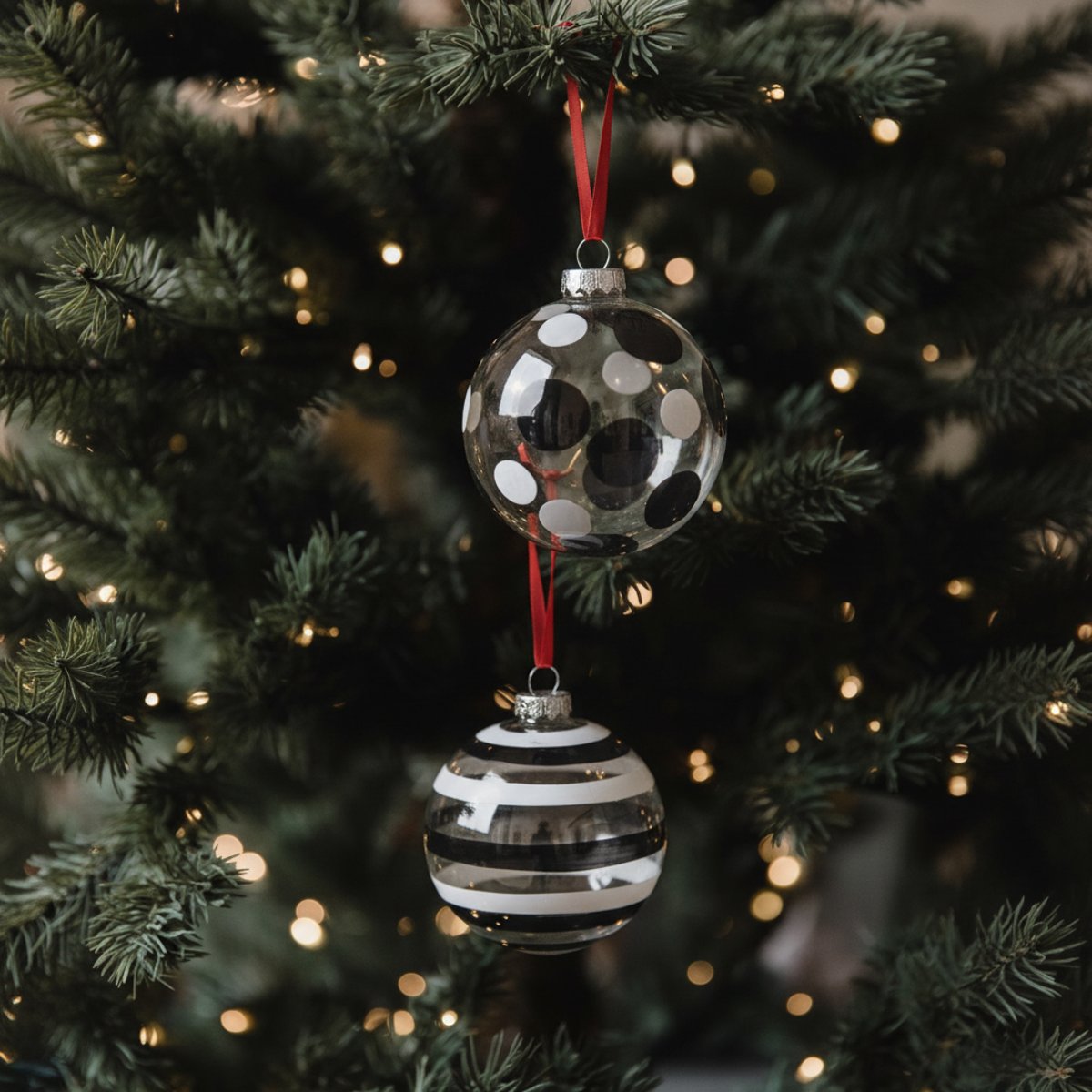 Set de 2 boules de noël décoratives en verre D8 noir, SIA DECO