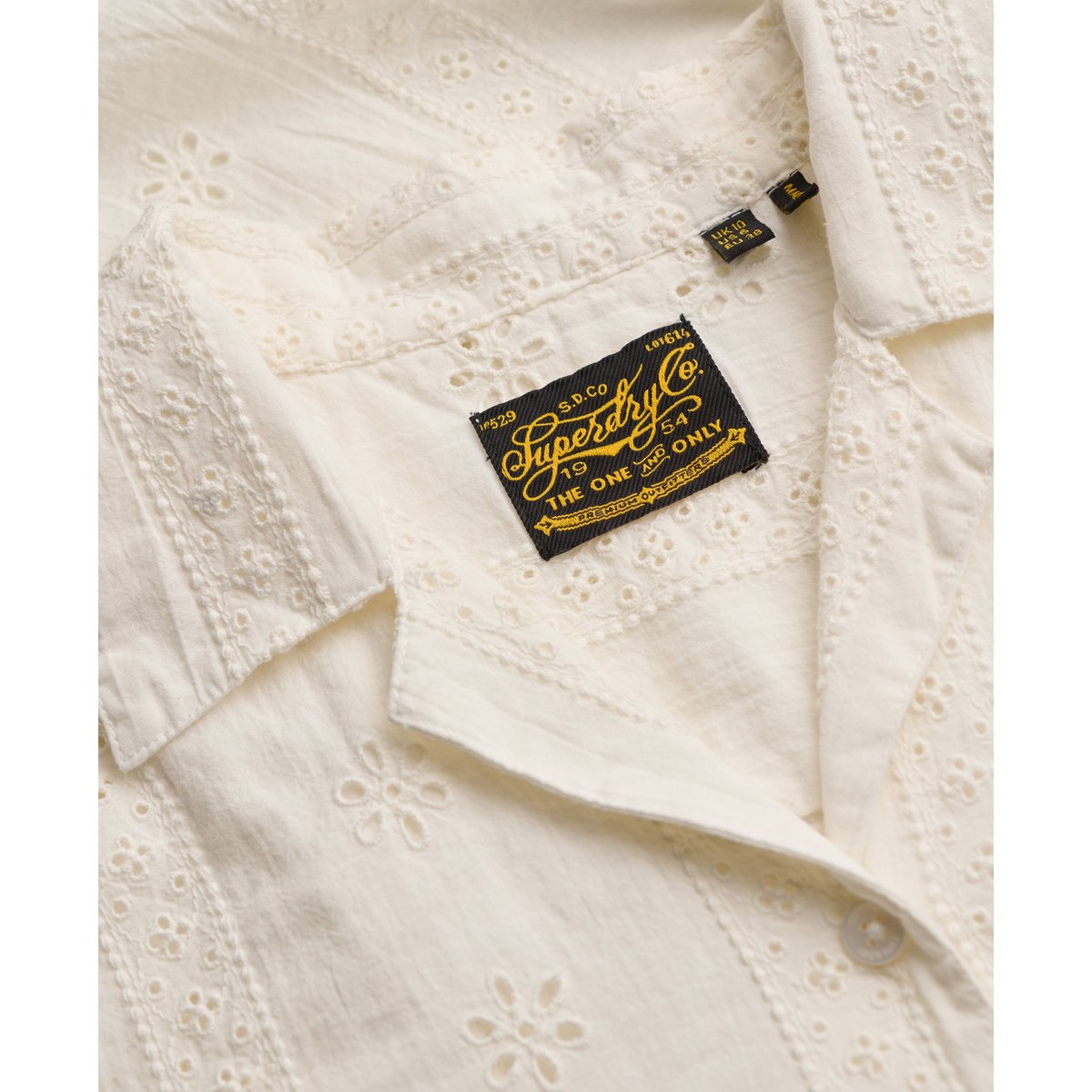 Chemise à manches courtes Heritage Broderie blanc cassé, SUPERDRY