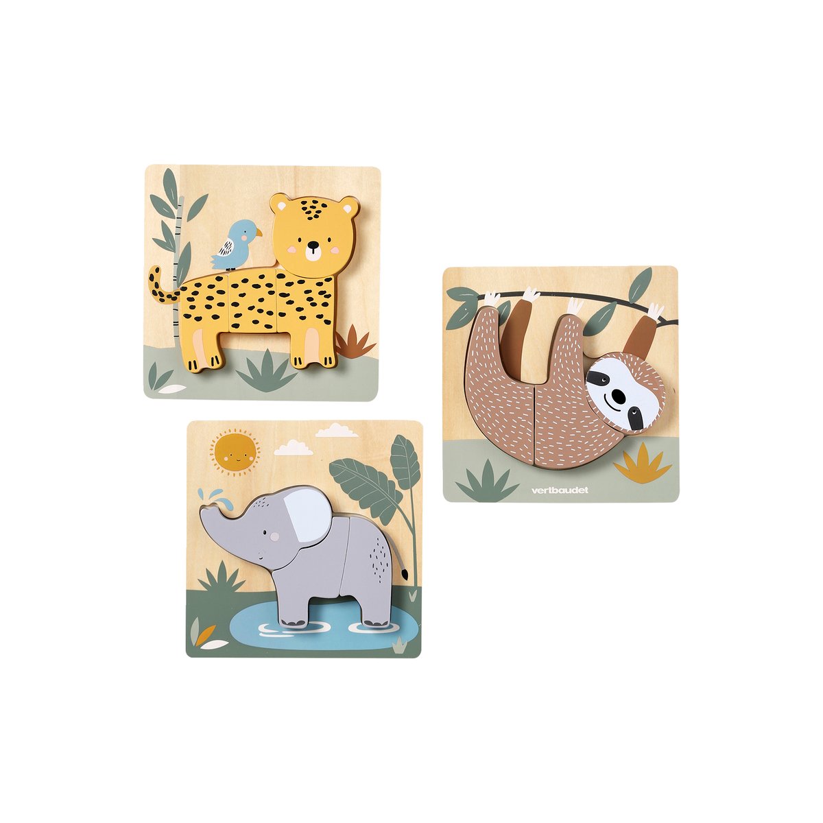 Lot de 3 puzzles chunky en bois FSC® - TANZANIE jaune, VERTBAUDET