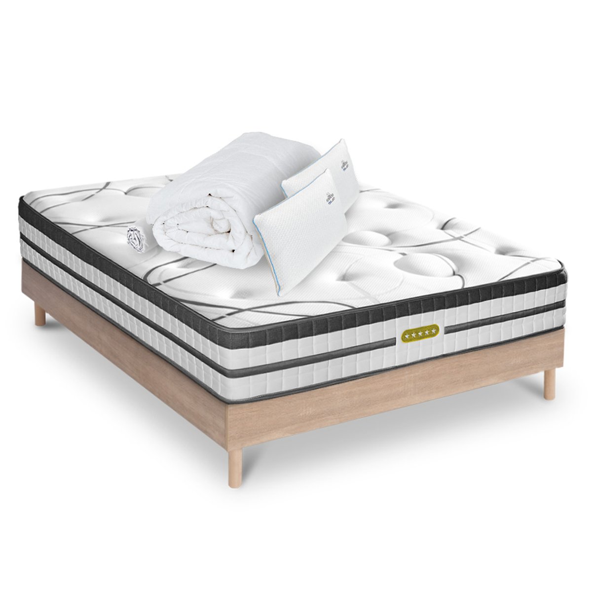 Ensemble Matelas+sommier Ressorts CONCORDE + accessoires blanc, MAISON AUBERTIN