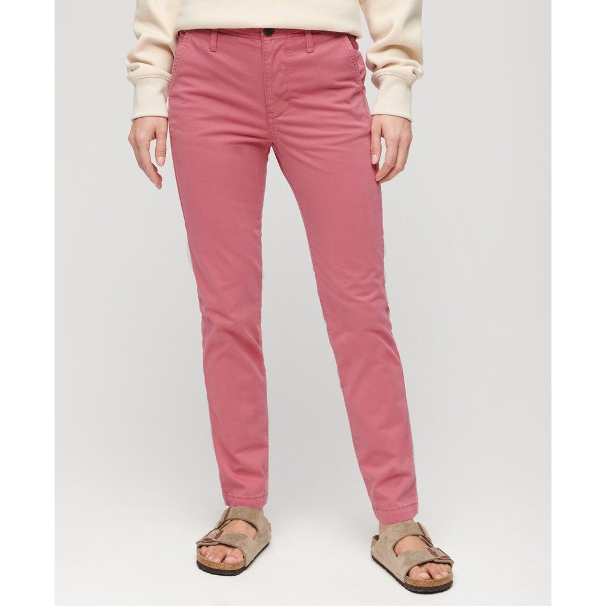 Pantalon chino à taille mi-haute rose mauve, SUPERDRY