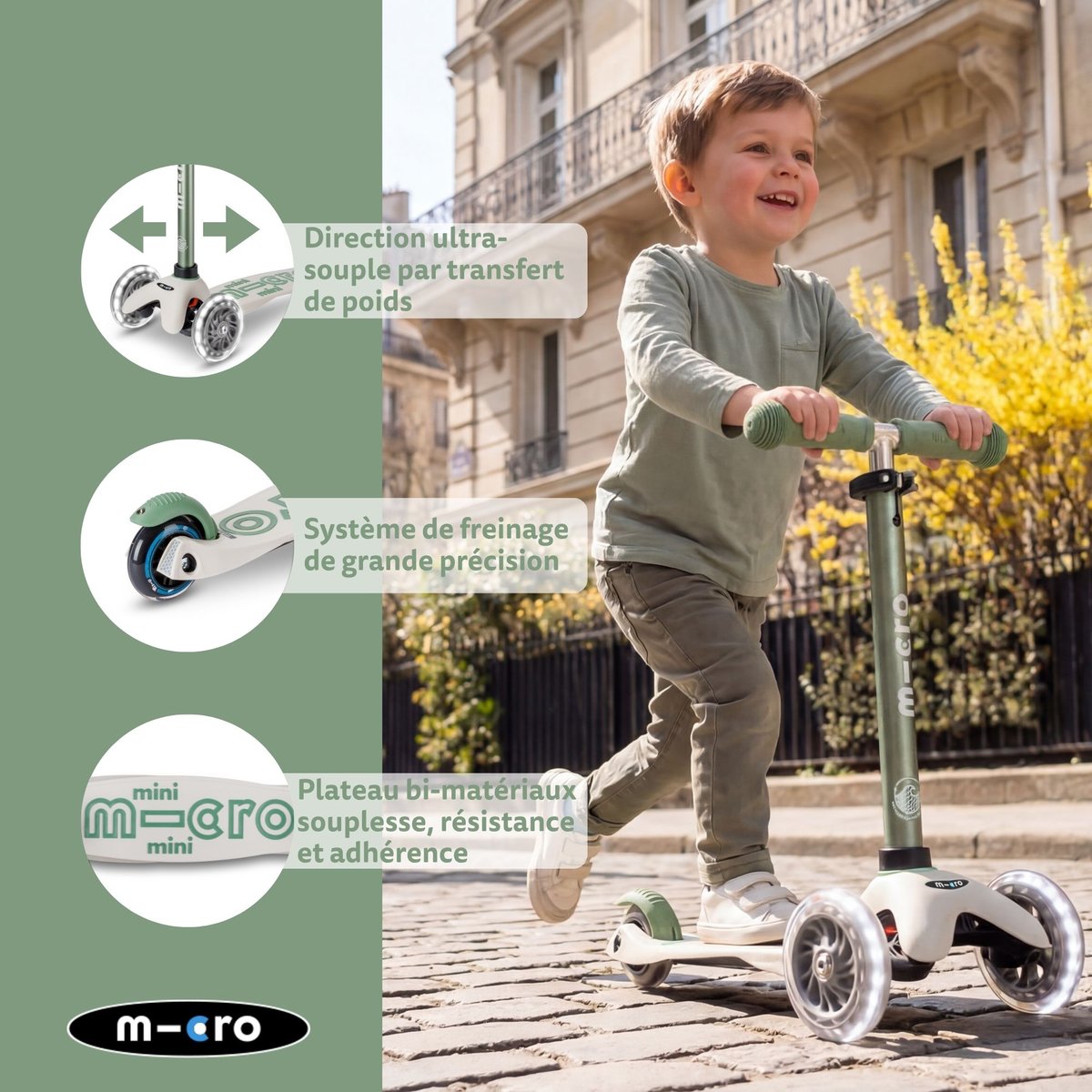 Mini Micro Deluxe Eco LED - Pistache vert, MICRO MOBILITY