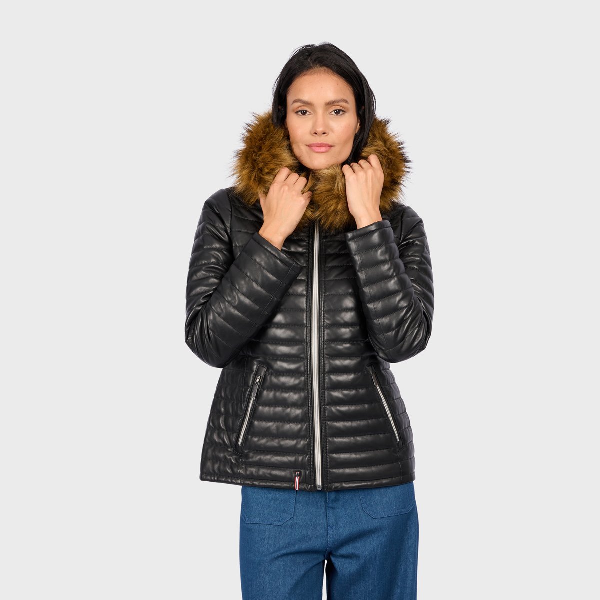 Veste en cuir à capuche et manches longues MANDY noir, OAKWOOD