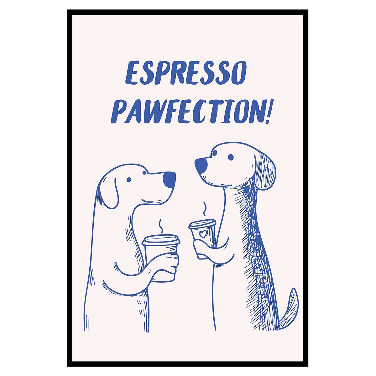 Affiche encadrée chiens café humour affiche + cadre en métal - noir, HEXOA
