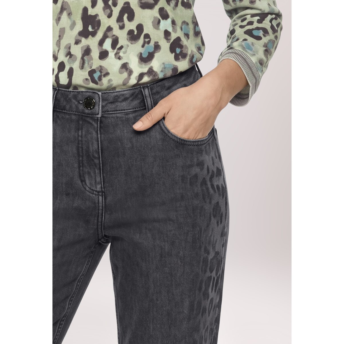 Pantalon casual à imprimé léopard dark grey denim, BETTY BARCLAY