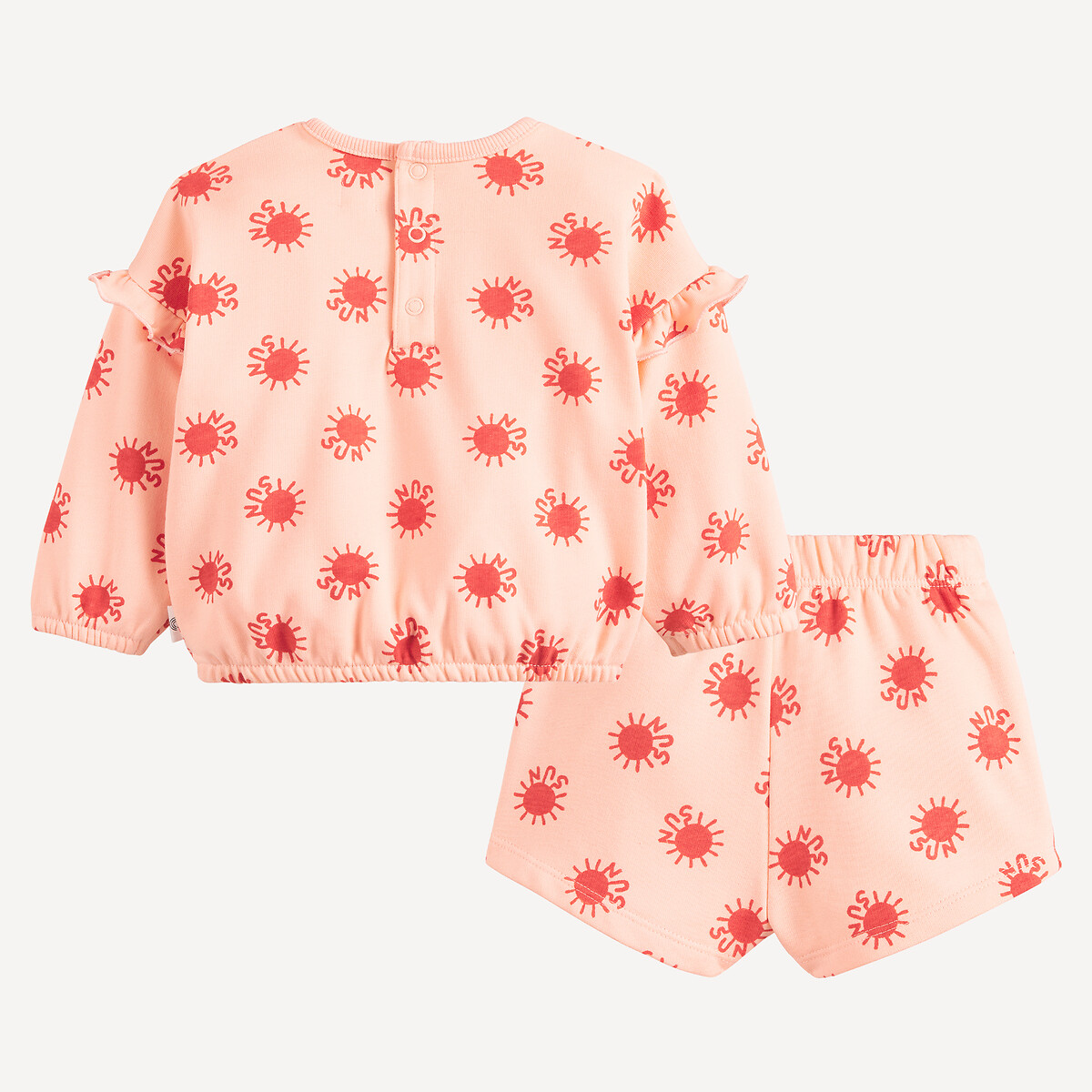 Ensemble 2 pièces, sweat et short, en molleton, imprimé soleils rose/marron, LA REDOUTE COLLECTIONS
