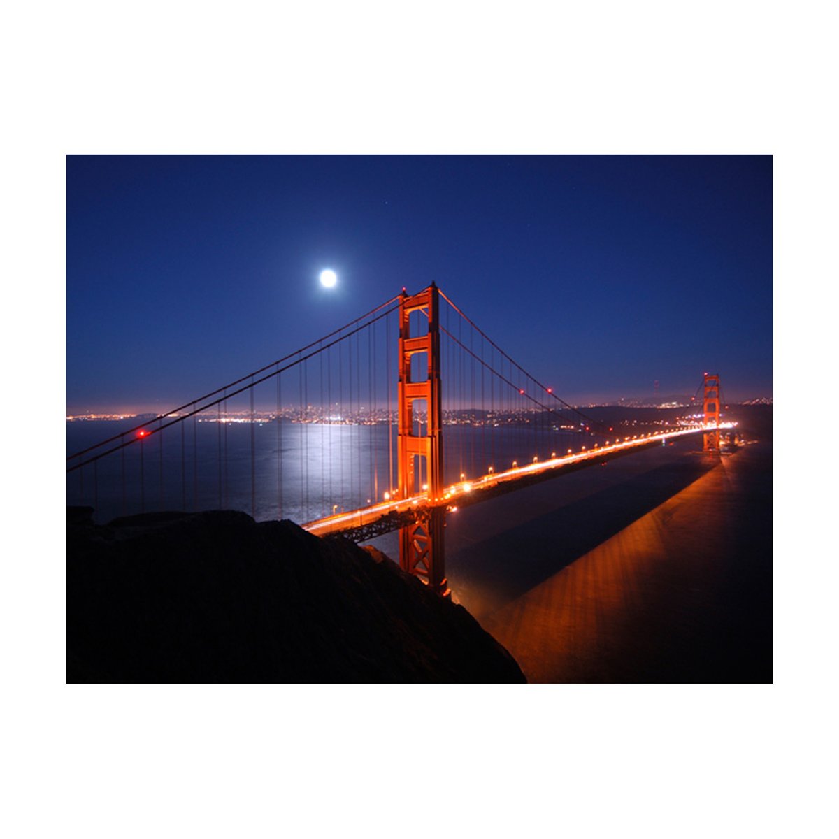 Papier peint intissé panoramique Ville et Architecture Golden Gate Bridge de nuit blanc, EDEN