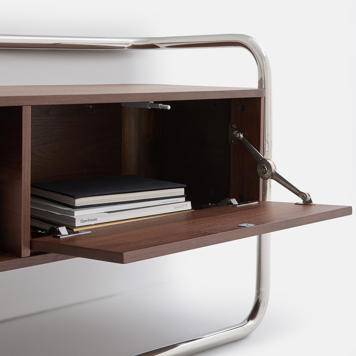 Meuble TV caisson 2 portes, largeur 176 cm, GIORGIO coloris noyer/chrome, LA REDOUTE INTERIEURS