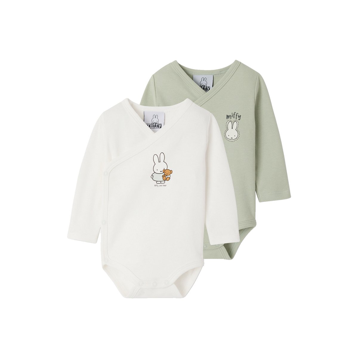 Lot de 2 bodies naissance Miffy manches longues vert d'eau, VERTBAUDET