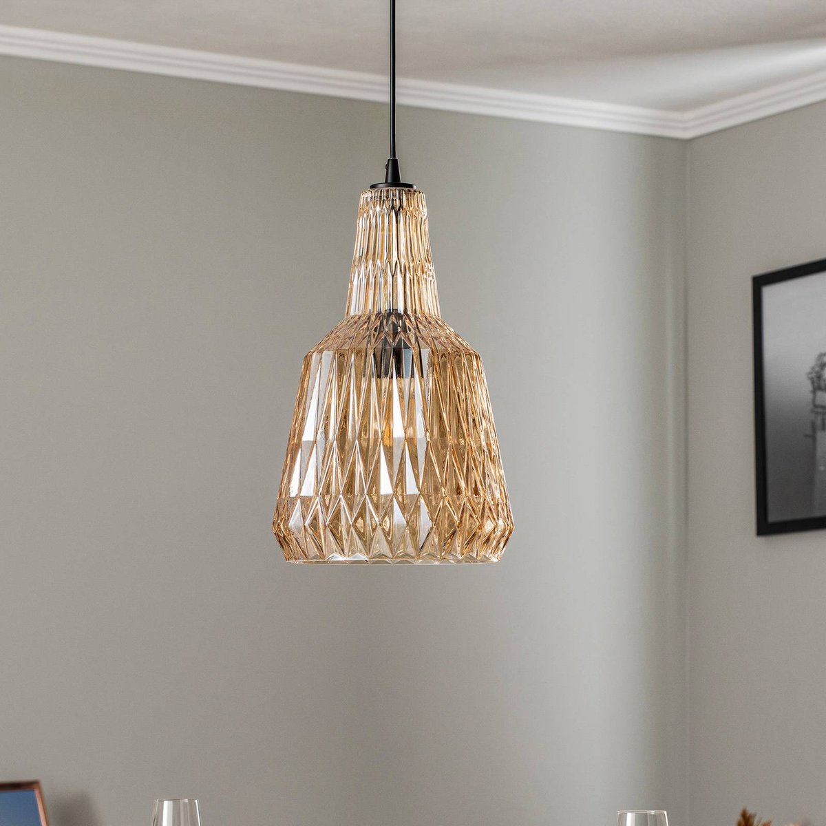 Suspension en verre vintage, Belarion ambre, LINDBY