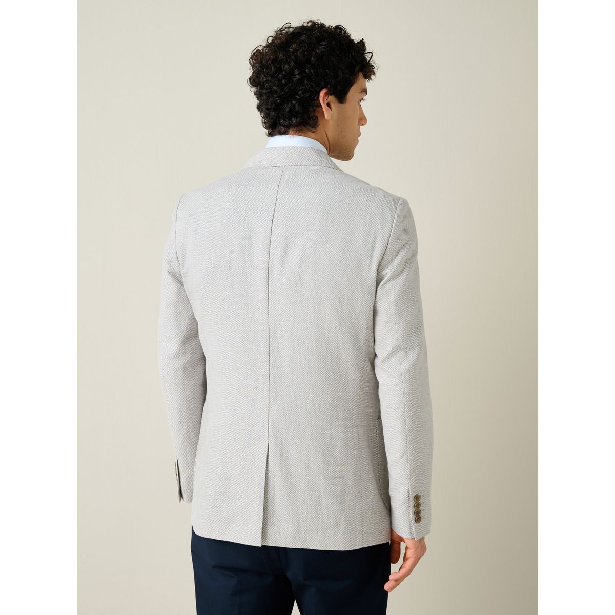 Blazer croisé en lin mélangé texturé gris clair, NEXT