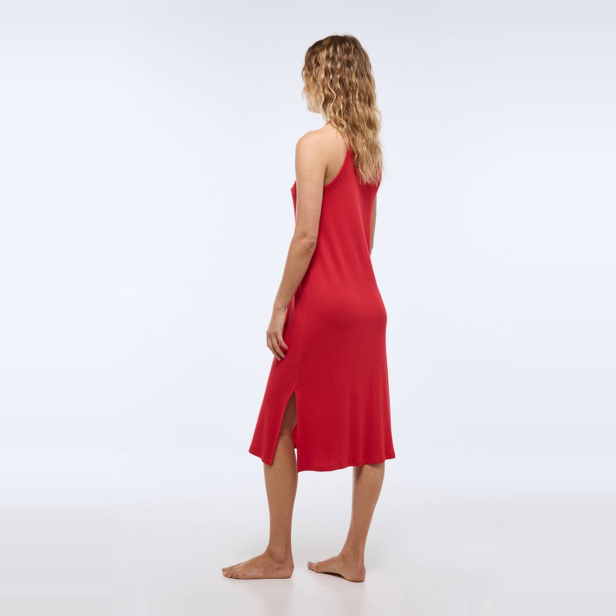Chemise de nuit en coton bio GOTS côtelé rouge, MONOPRIX