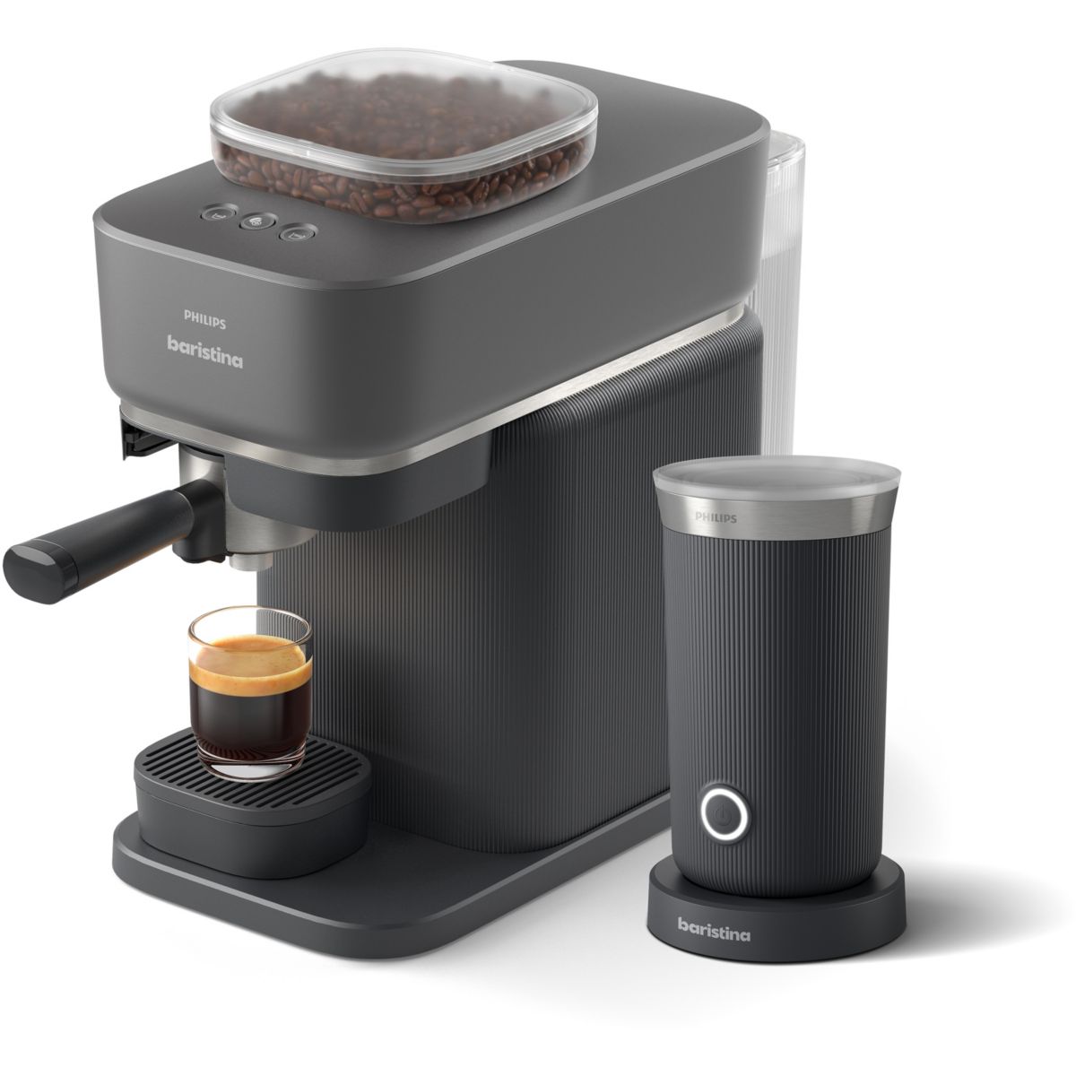 Machine à expresso Baristina BAR303/60 cafetière à grain Noire + mousseur à Lait couleur unique, PHILIPS