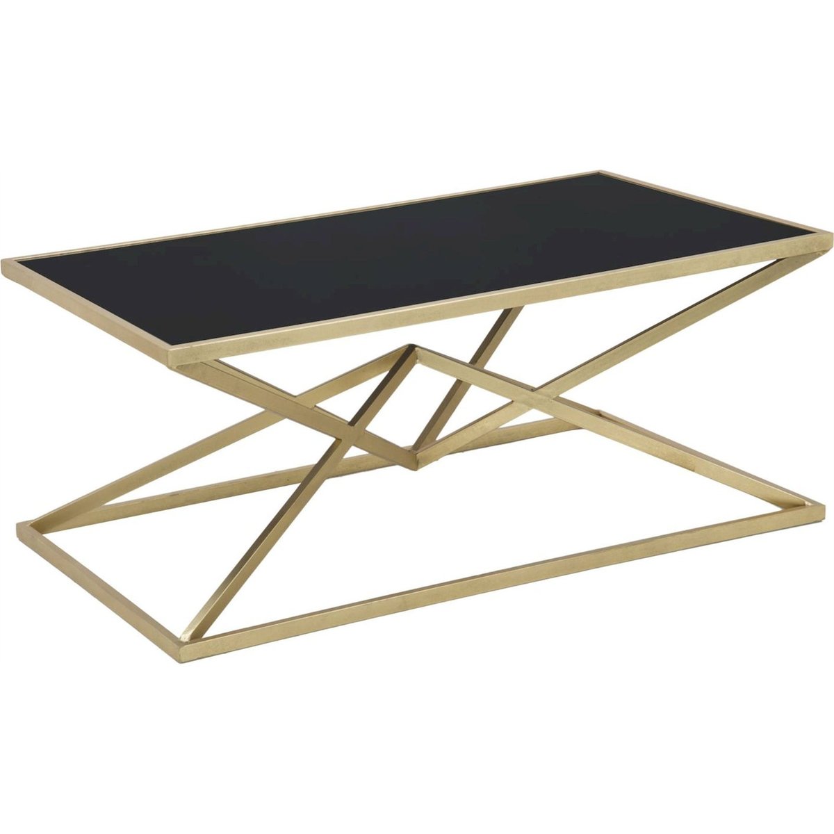 Table basse rectangulaire fer et verre GLAM doré et noir, RECOLLECTION