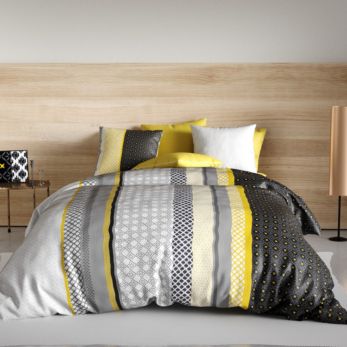Parure housse de couette 100% coton 57fils, lumi gris, ATELIER DU COTON