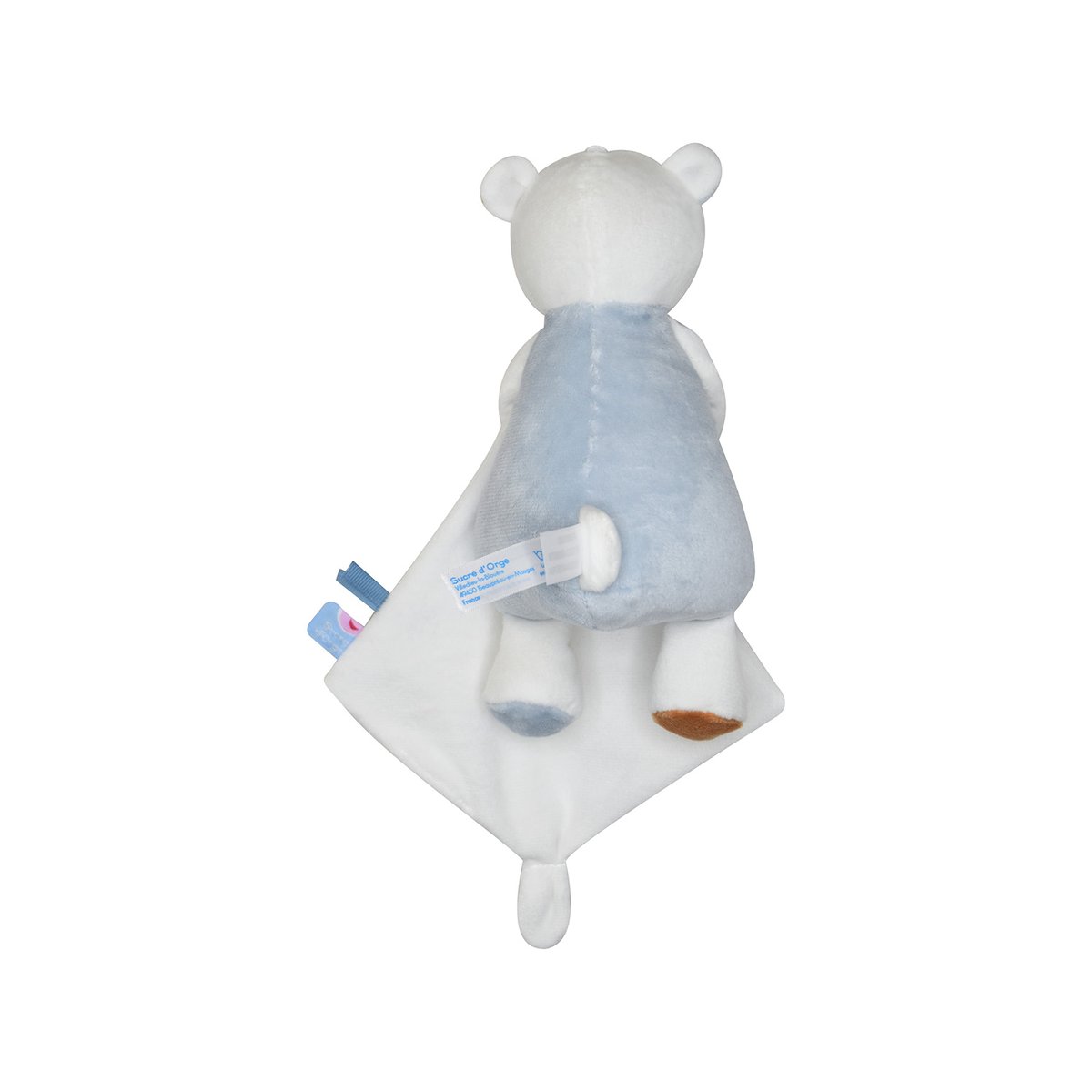 Doudou mouchoir ours velours doux bleu, SUCRE D'ORGE