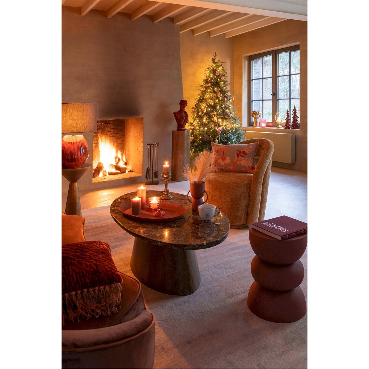 Table d'appoint ronde en fer orange rouille mat, RECOLLECTION