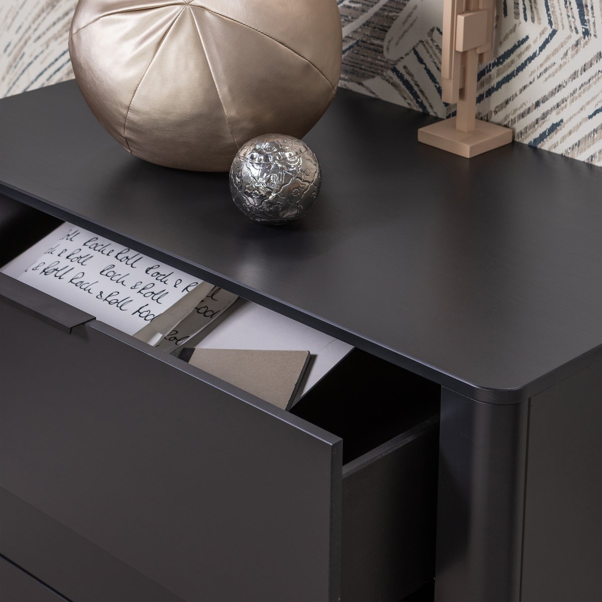 Commode 3 tiroirs en pin GUNNAR noir, WOOOD