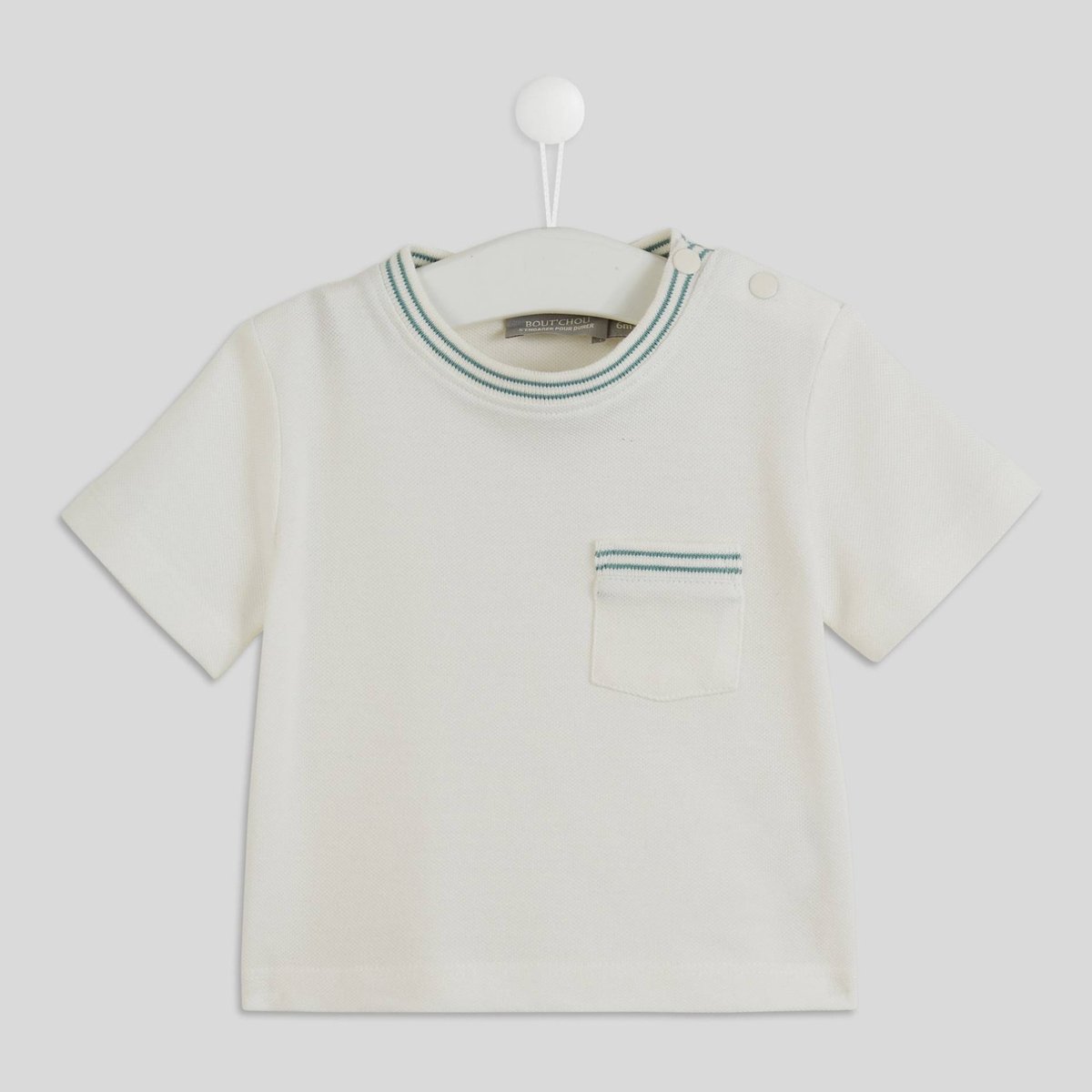 T-shirt manches courtes uni en piqué de coton BIO GOTS ecru, BOUT'CHOU