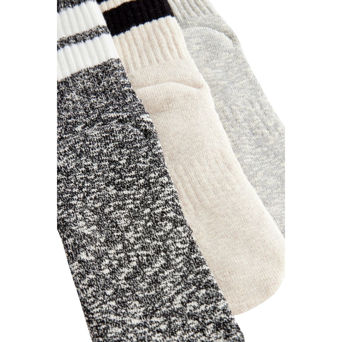 Socquettes côtelées sport à rayures, 3 paires noir/gris, NEXT