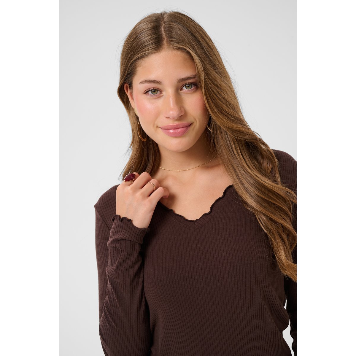 T-shirt à manches longues marron java, CREAM