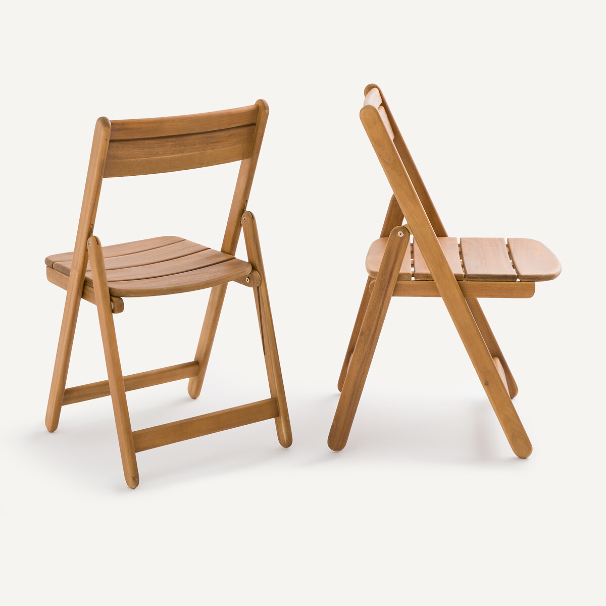 Lot de 2 chaises de jardin pliantes, en acacia massif, RIPLI naturel, AM.PM