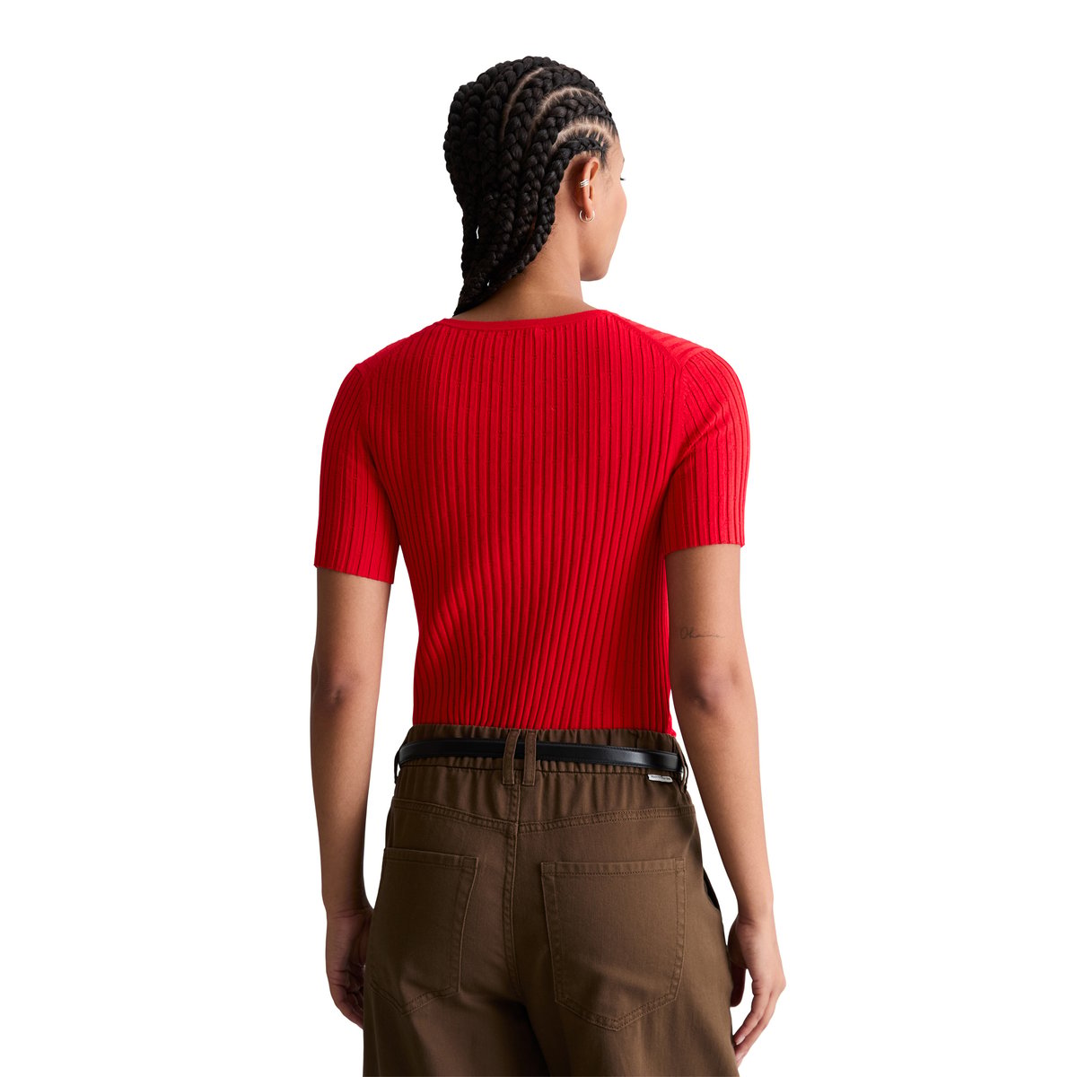 Pull à manches courtes en maille fine slim en LENZING™ ECOVERO™ rouge clair, MARC O’POLO DENIM
