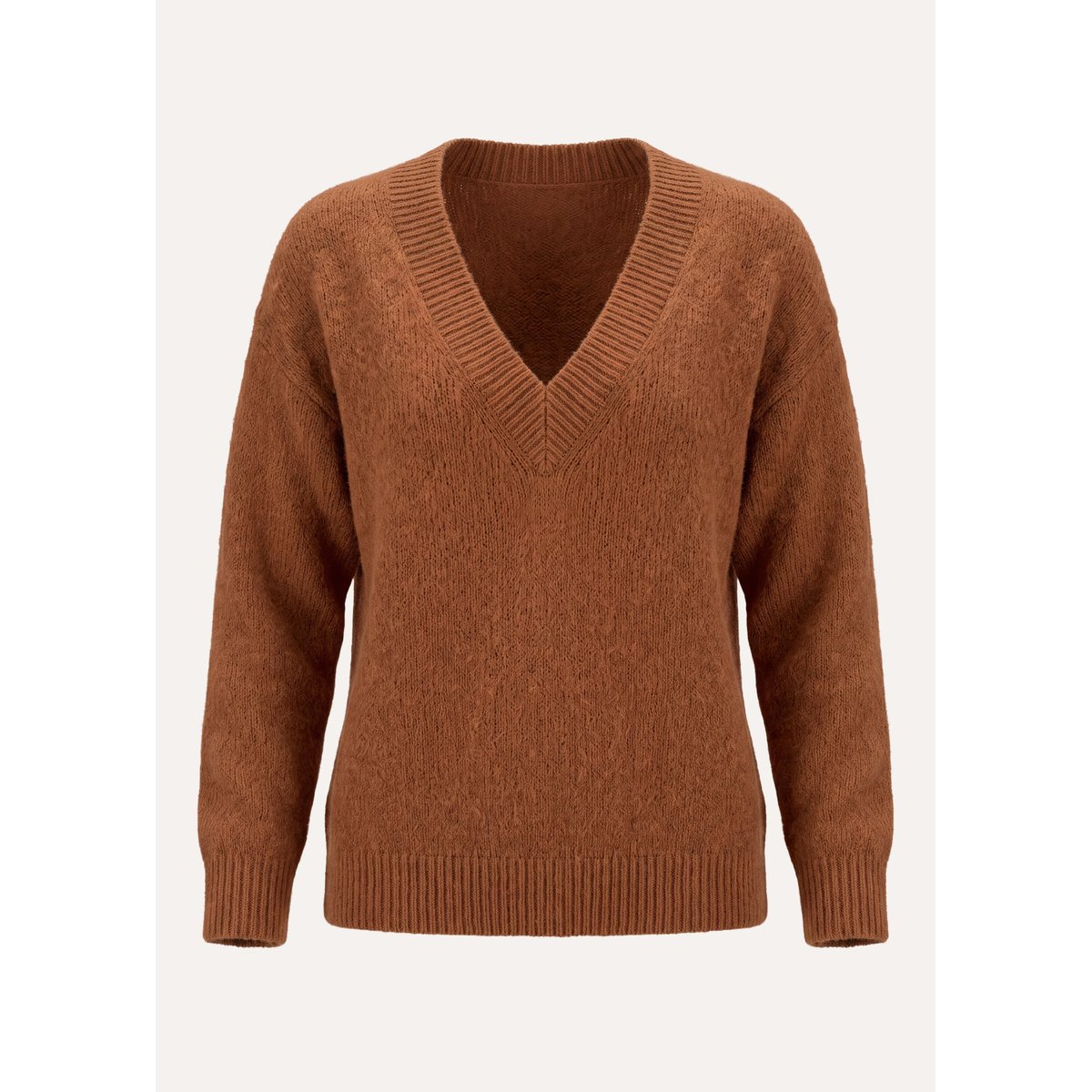 Pull court manches longues col V cognac, LA FEE MARABOUTEE
