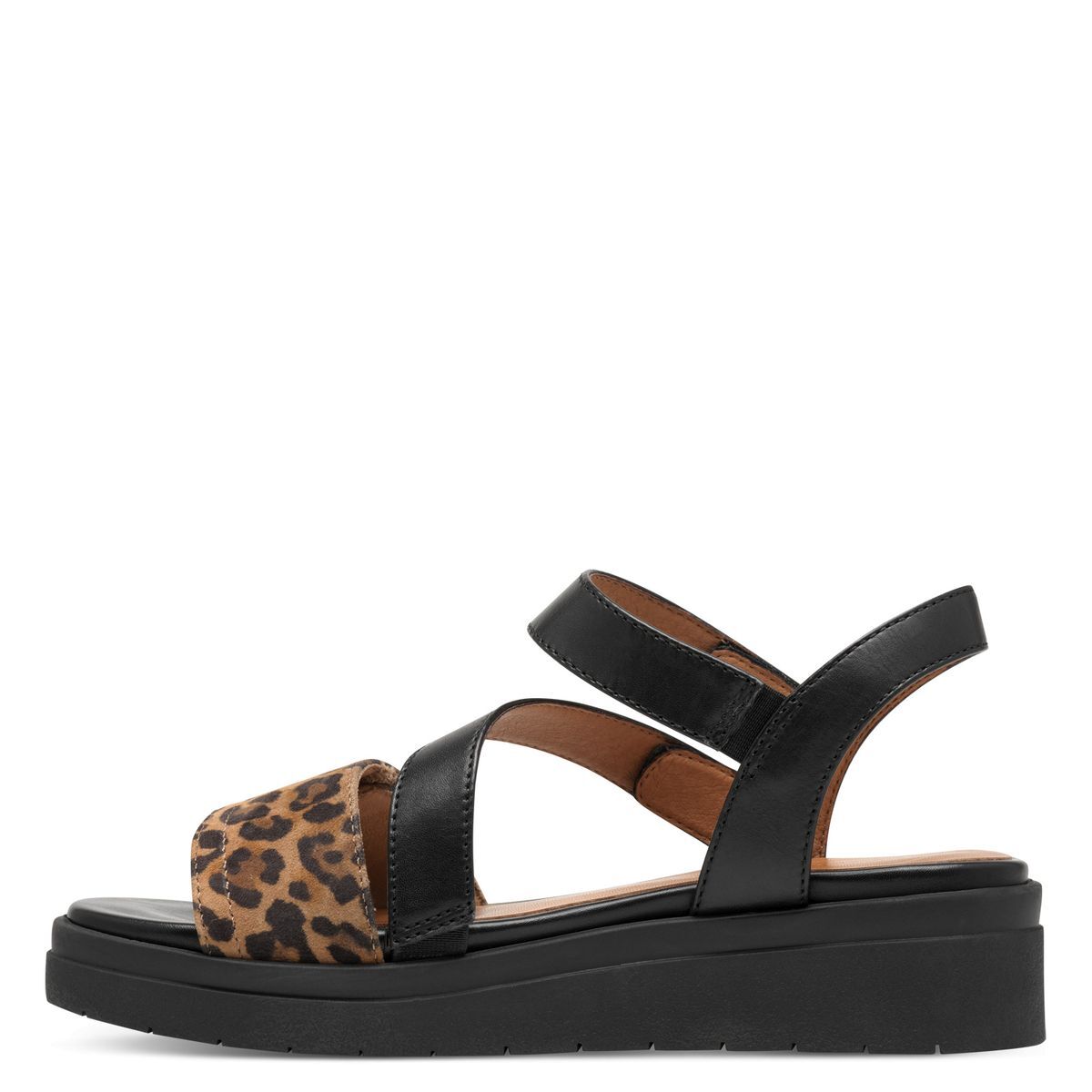 Sandale à talon en cuir noir cuivré, TAMARIS