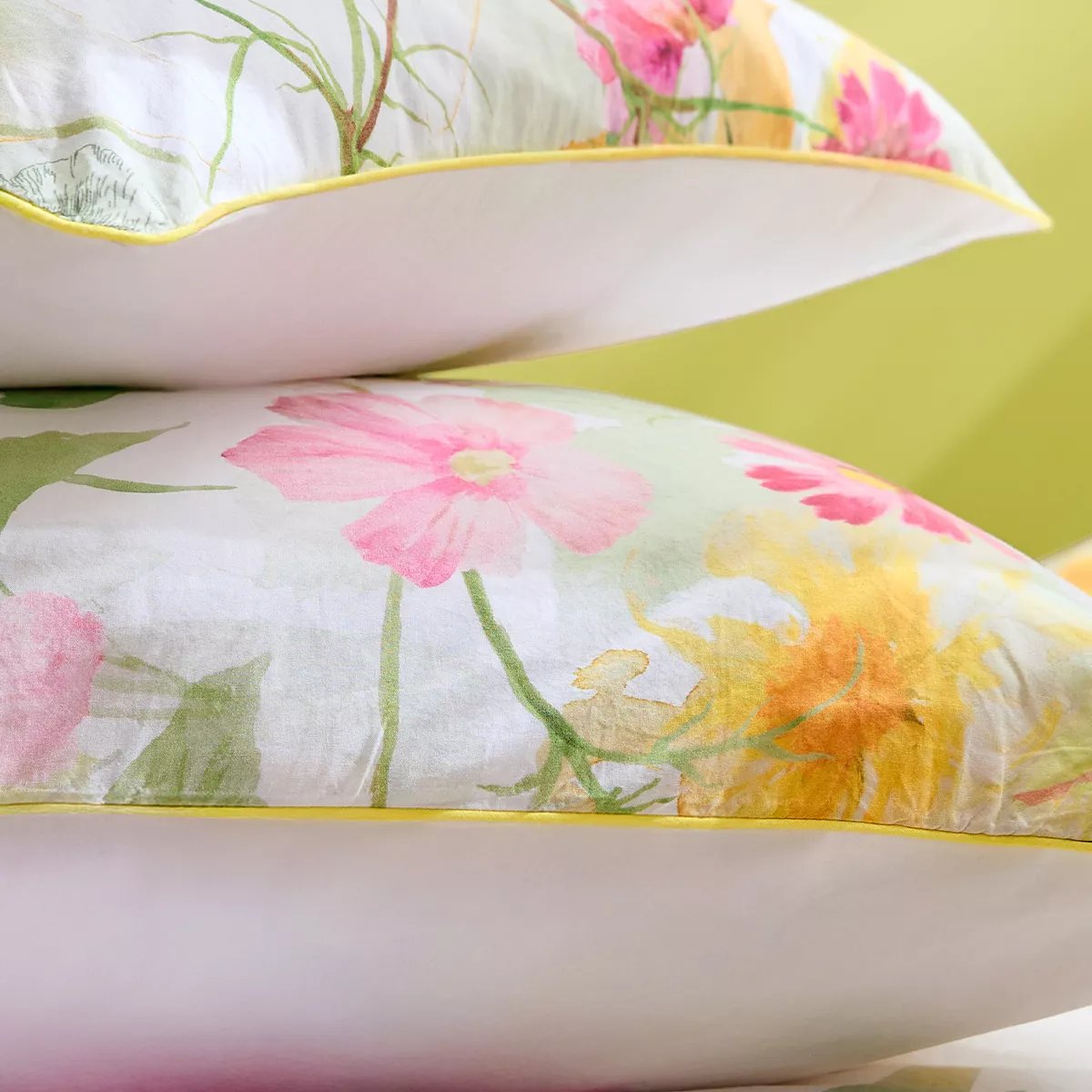 Taie d'oreiller percale de coton lavé SOUFFLE FLEURI printemps, GARNIER THIEBAUT