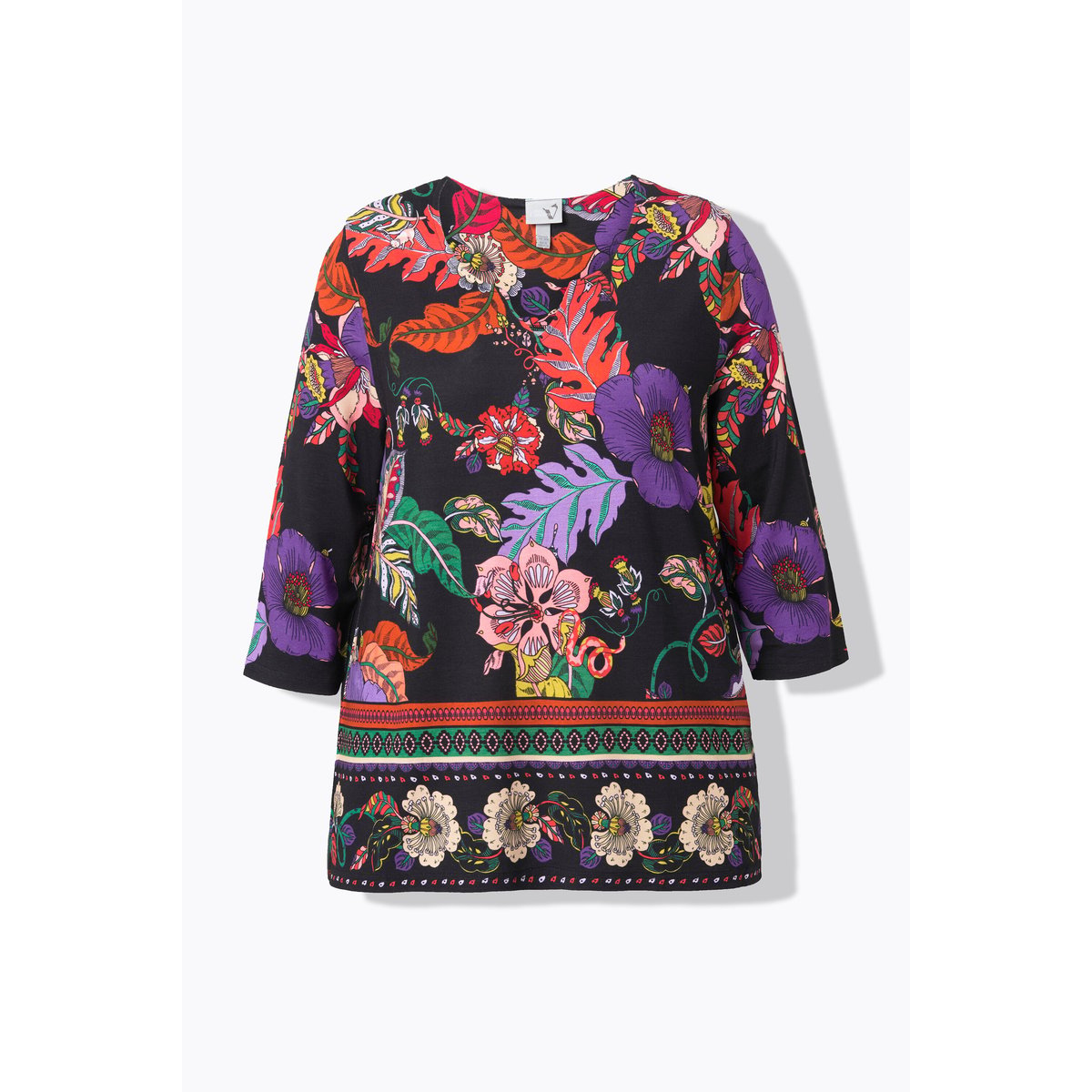 T-shirt col tunisien et manches 3/4 marron renard, ULLA POPKEN