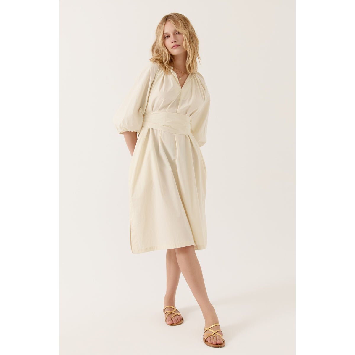 Robe midi à manches 3/4 Azalina l-beige, ARTLOVE