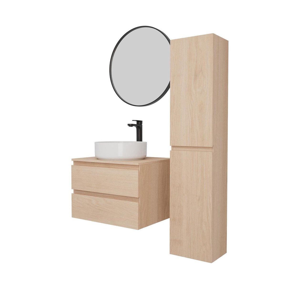 Ensemble meuble simple vasque 60 cm + vasque + robinet + miroir + colonne SORRENTO chêne, MOB IN