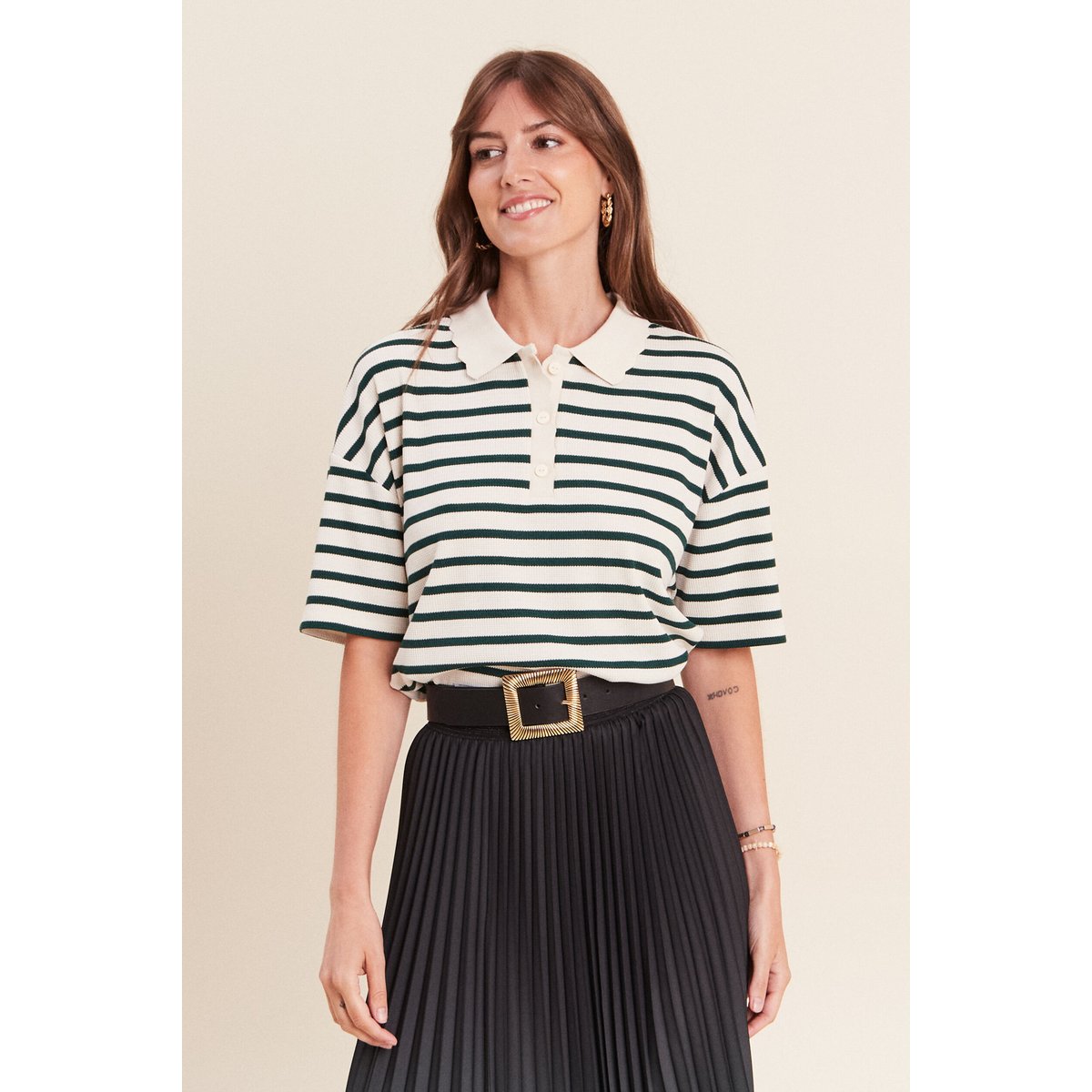 Polo ample col chemise vert, BREAL